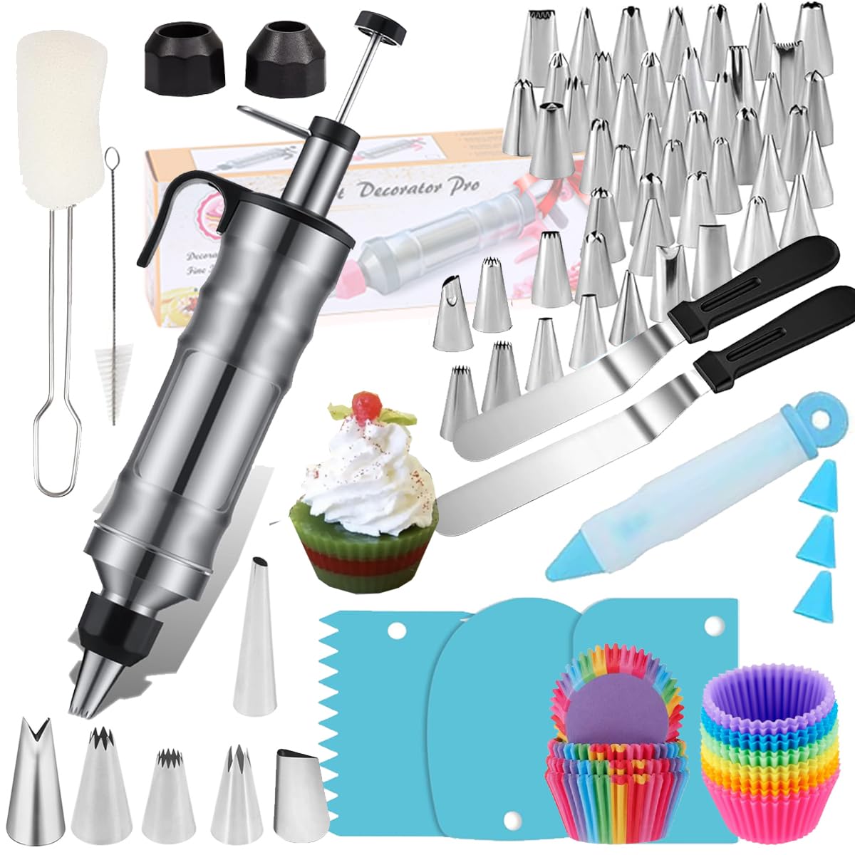 175PCS Icing Decoration Gun Set, Cake Decorating Kit with 48 Piping Tips, Baking Supplies, Icing Gun Kit, Frosting Piping Kit for Beginners, Cupcake, Baking kit, Cake Decorating Tool