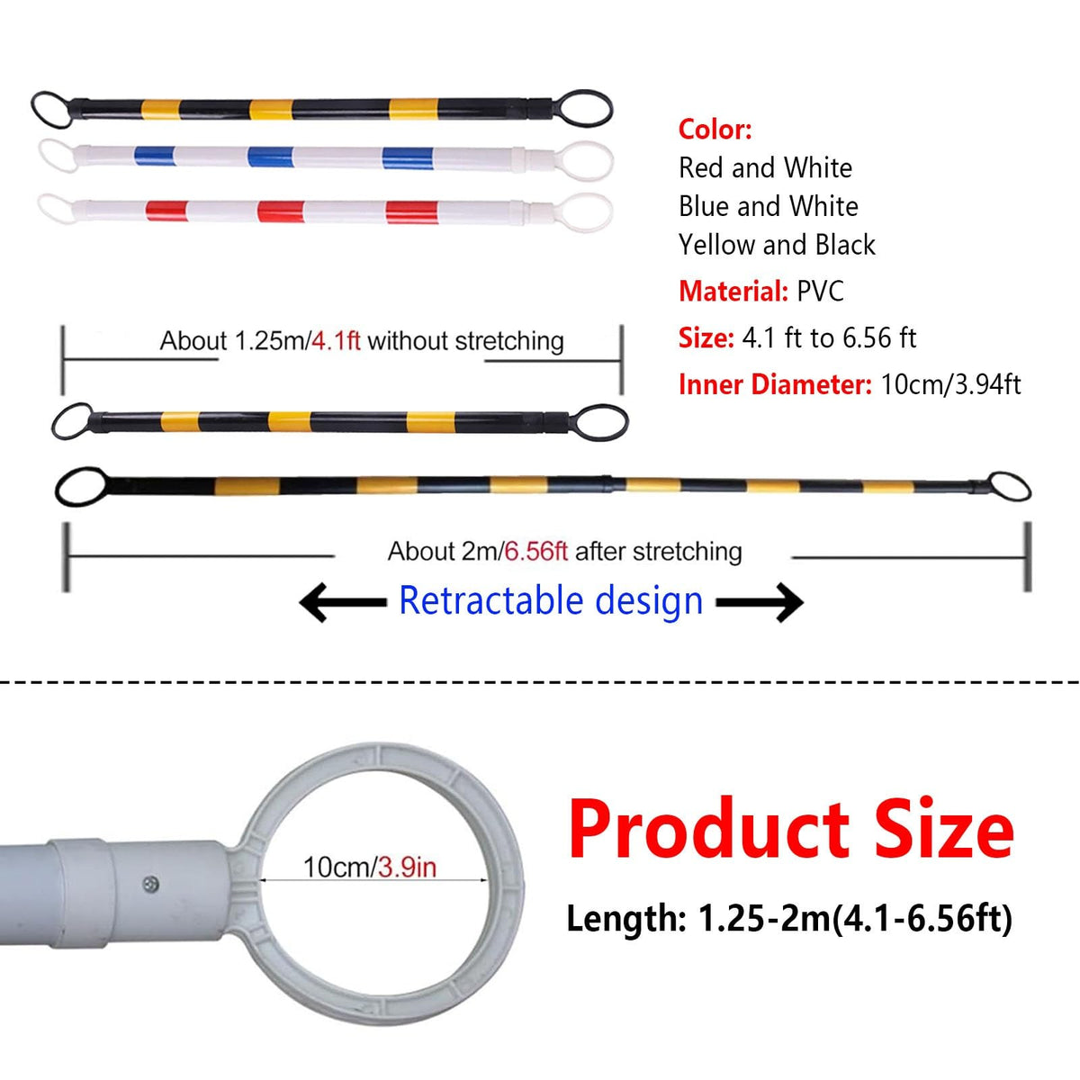 1 Pack Retractable Cone Bar 4 FT to 6.9 FT, Expandable Portable Safety Barrier for Road Work, Construction, Temporary Traffic Control, Durable Barricade Tape
