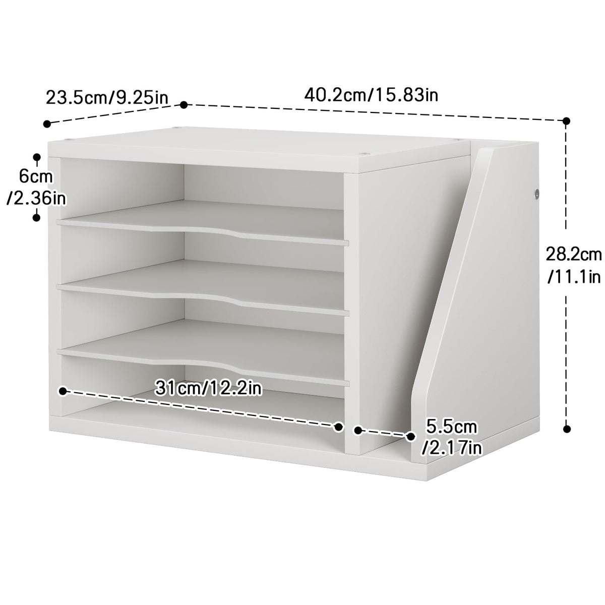 Creso hom Mail Sorter, File Organizer Desktop, Wood Desk Organizer with 3 Adjustable Shelves, Mail Holder for Office, Home, Letter Sorter File Holders for Envelopes, Mail Supplies Magazines, White