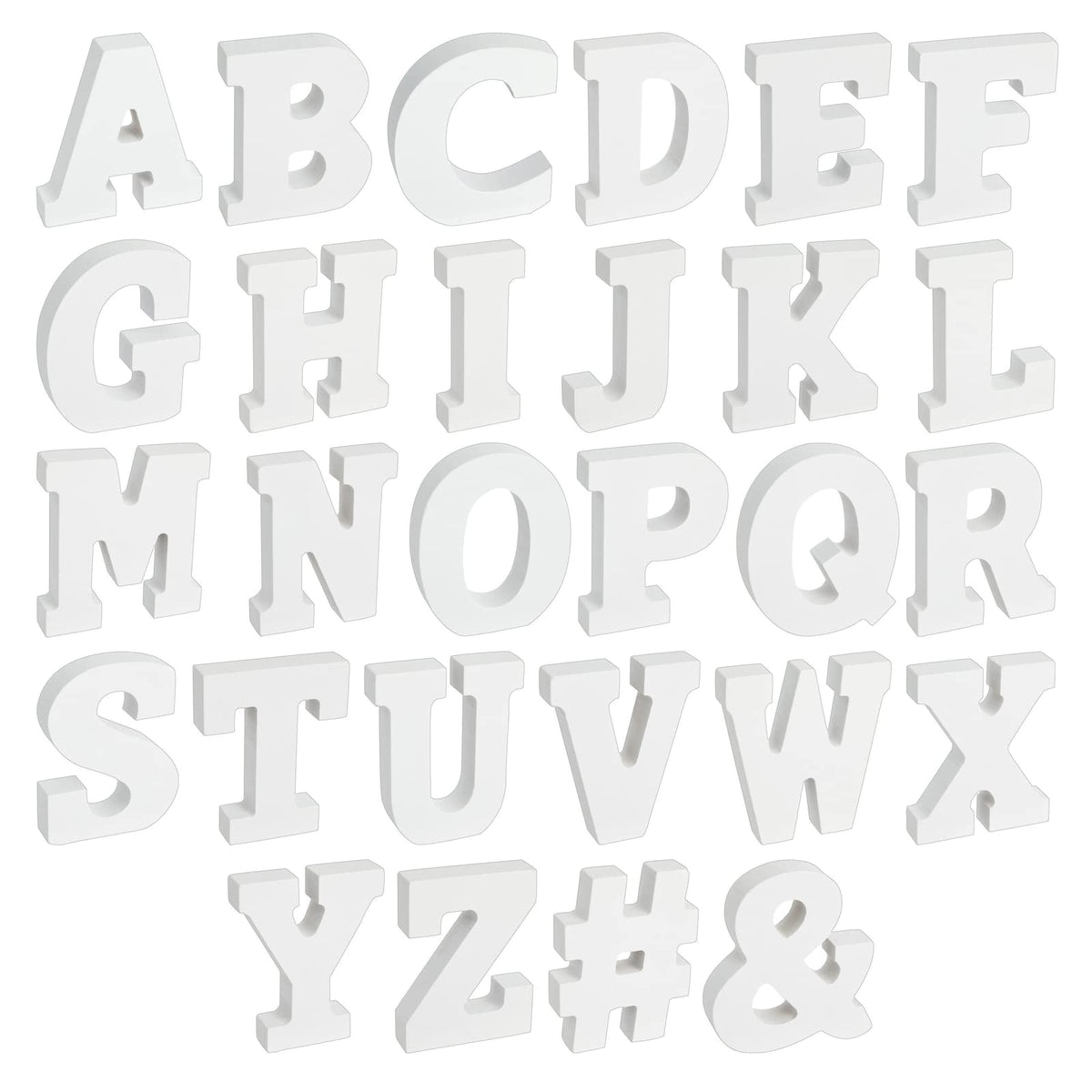 3D Wooden Alphabet Letters Set - Freestanding Room Decor Letters - Wedding & Party Tabletop Decor - Customizable Wooden Craft Set - 54 pcs, 3.13 in H x 0.6 in Thick, White, Engineered Wood