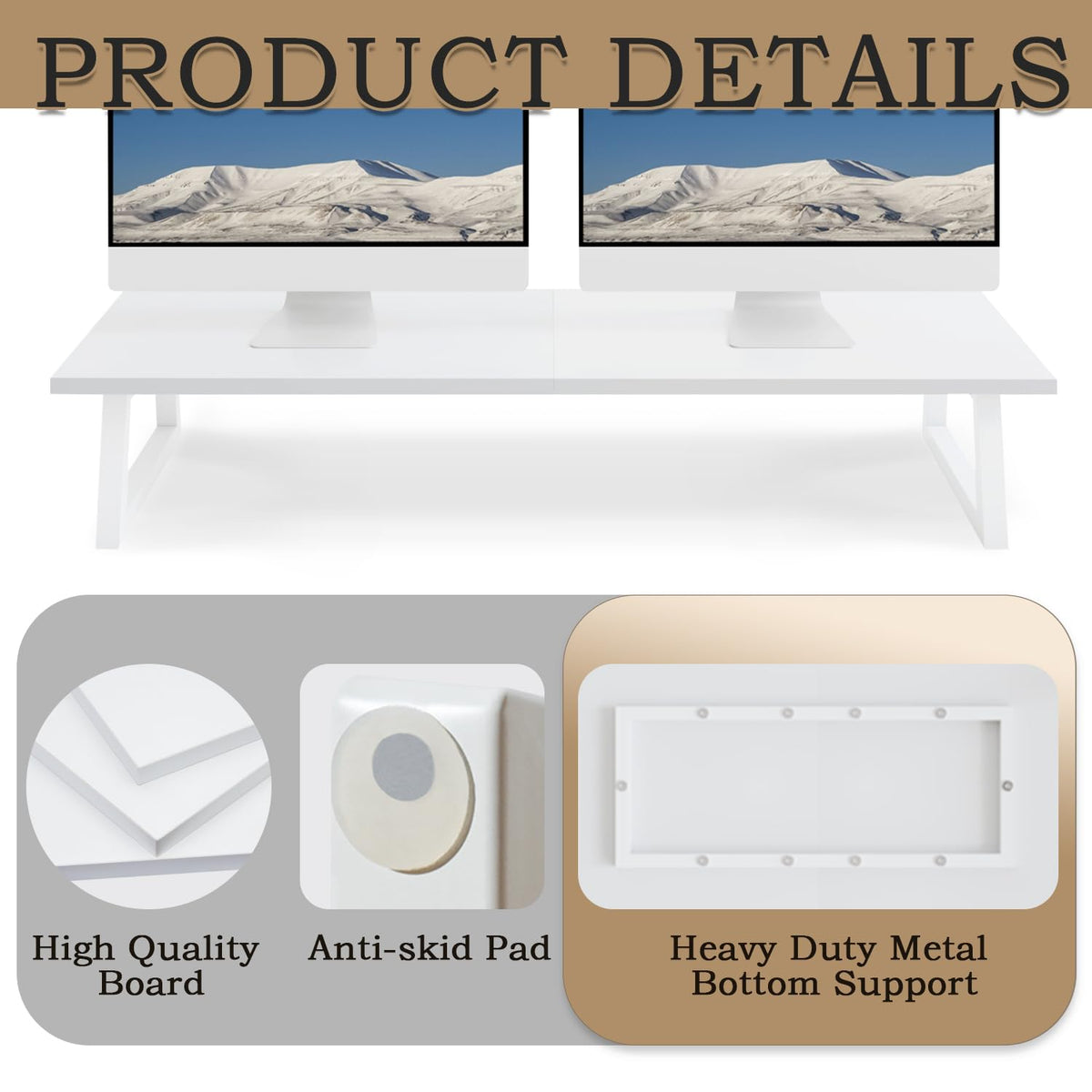 TEAMIX White Dual Monitor Riser - 31.5 inch Wide TV Stand for 2 Monitors - Wood & Steel Desktop Riser for Dual Screen Office Desk Organization