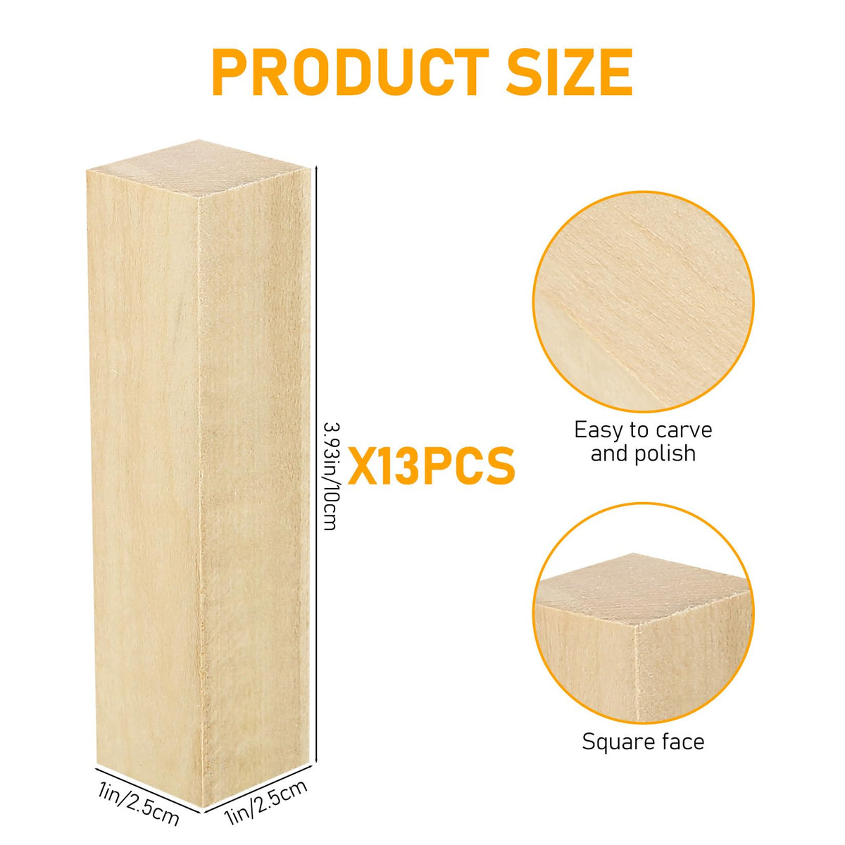 qxayxa 13 Pcs Unfinished Wooden Blocks for Crafts, Basswood Carving Blocks, Basswood for Wood Carving Blocks, Bass Wood for DIY Crafting Whittling for Adults Beginner Experts - 3.9x1x1