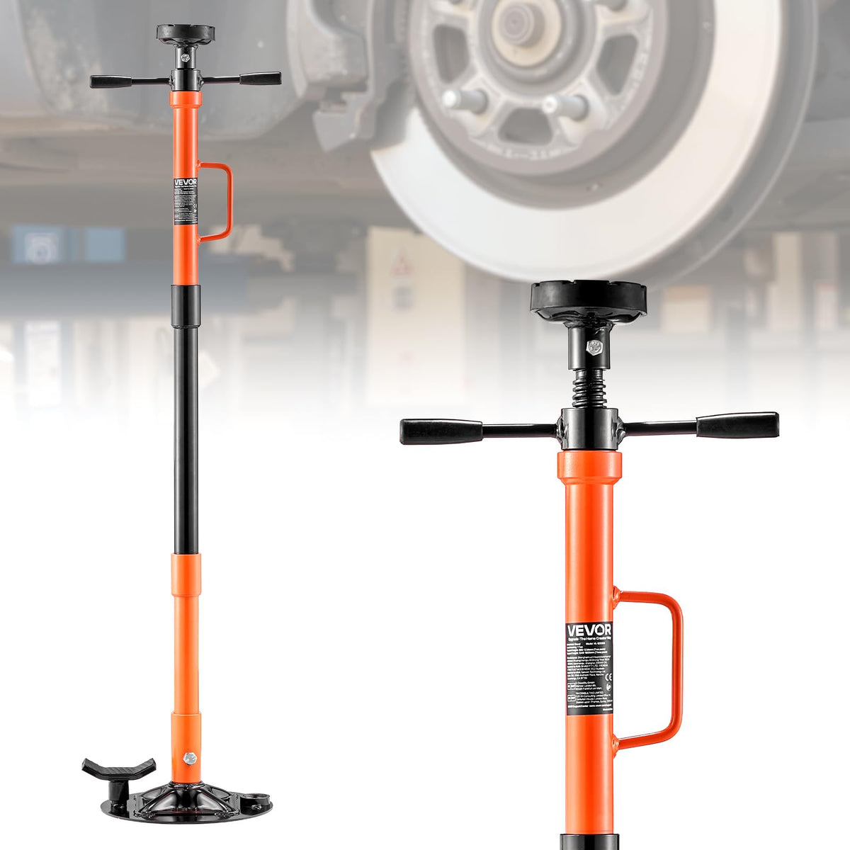 VEVOR Underhoist Support Stand, 1 Ton (2204 lbs) Capacity Under Hoist Jack Stand with Handle, Adjustable Height, Bearing Mounted Spin Handle, Self-Locking Threaded Screw, Support Vehicle Components