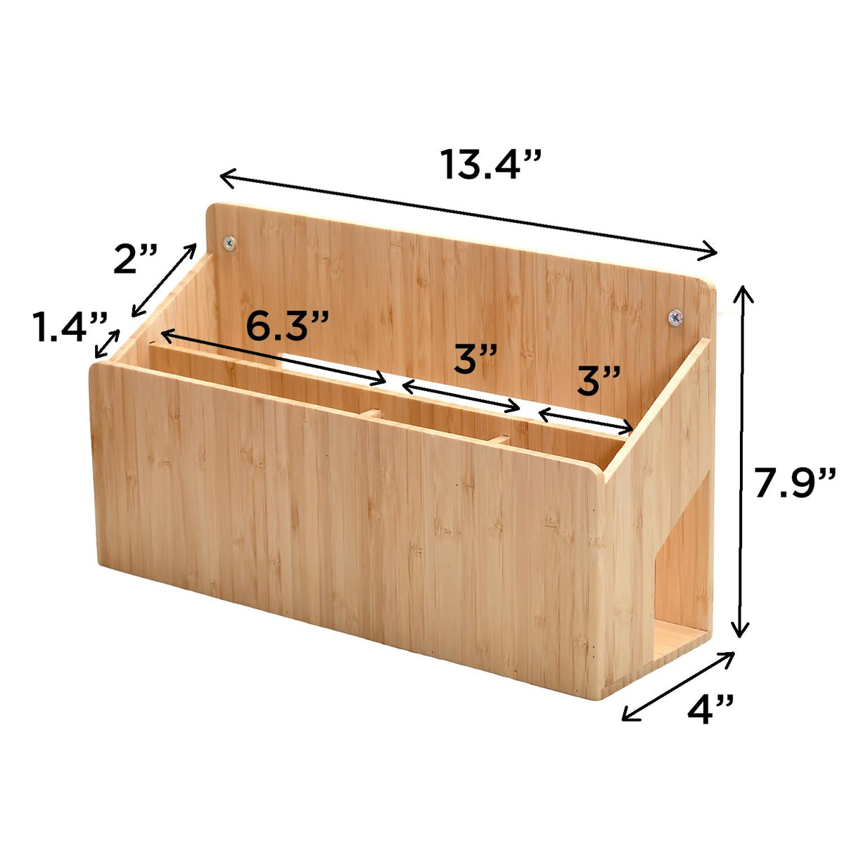 MobileVision Bamboo Magazine Holder / Mail Sorter / File Folder Organizer / Mounted Rack for Home or Office, Includes Mounting Screws