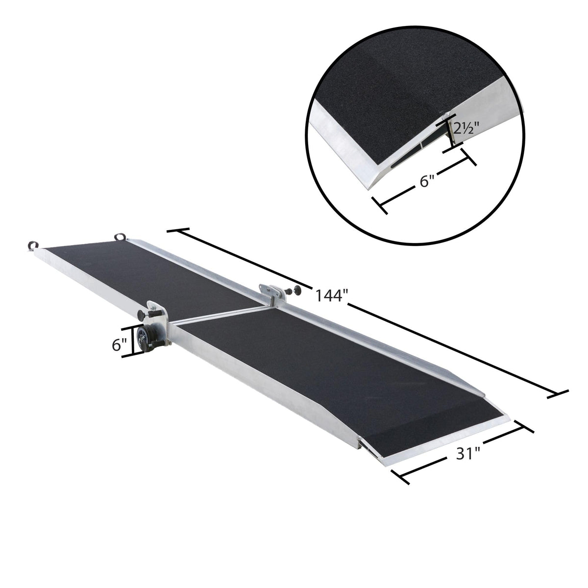 12' Portable Wheelchair Ramp, 800 lb Cap, for Home Straps, Silver Spring
