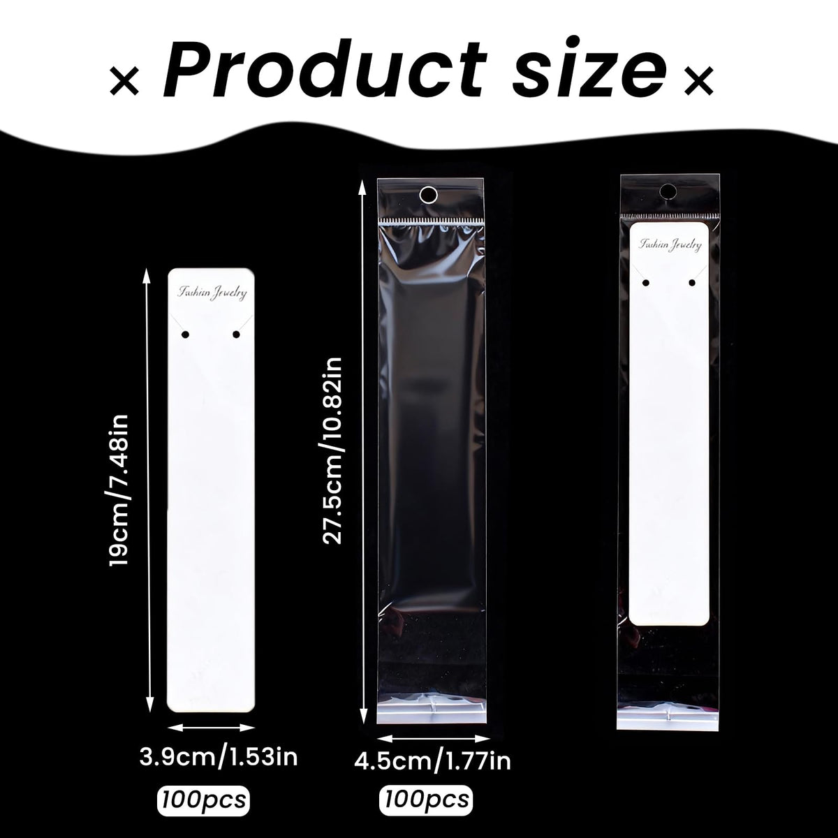 Wzttdm 100 Pcs Necklace Display Card White, 7.5x 1.6 Inch Long Jewelry Holder Cards for Selling, Bracelet Display Cards with Clear Bags for Bracelet Necklace Jewelry Packaging Supplies