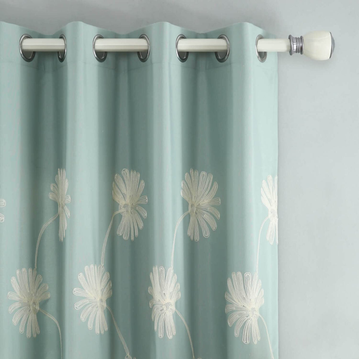 VOGOL Floral Embroidered Grommet Curtains, 52 x 84, 2 Panels, Blue