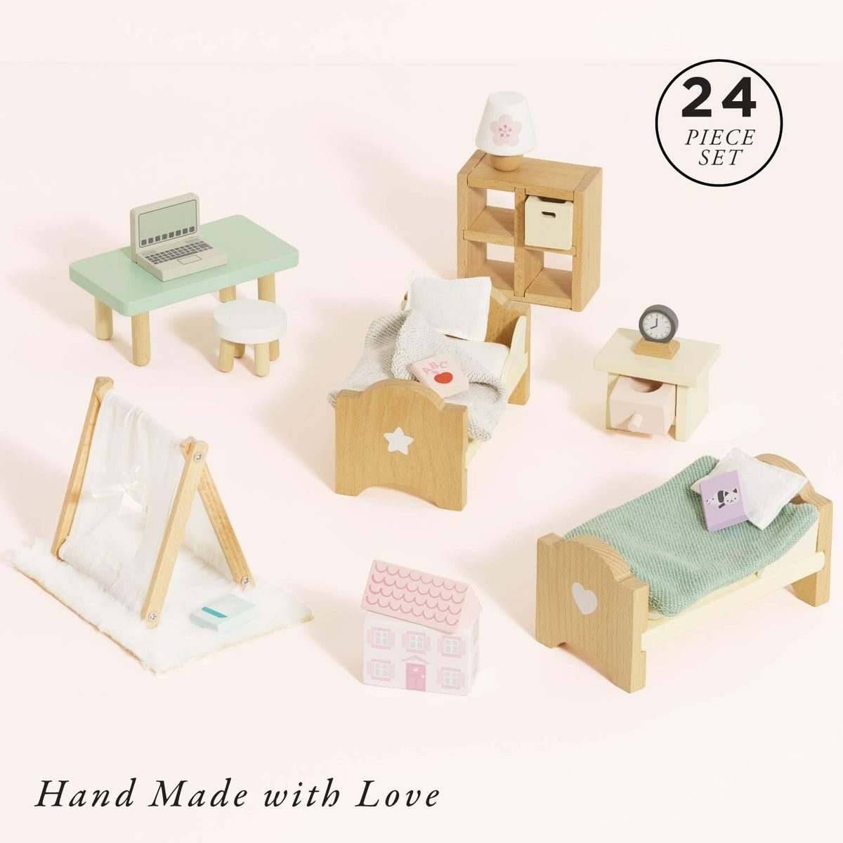 Le Toy Van - SugarPlum Wooden Bedroom Set | Dolls House Accessories Play Set For Dolls Houses | Girls and Boys Doll House Furniture Sets - Suitable For Ages 3+, Daisylane Child Bedroom (ME061)
