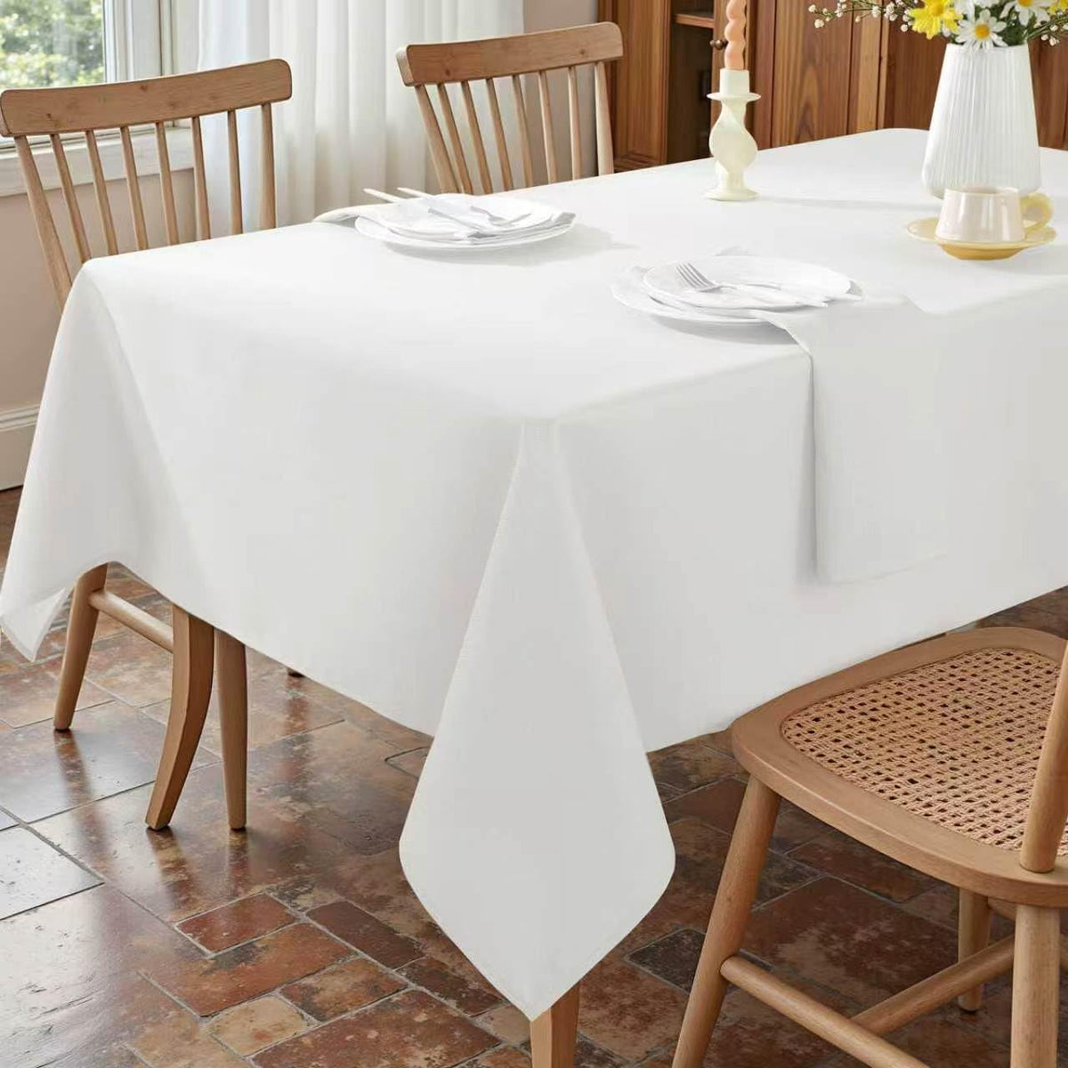 Honellaty Faux Linen Rectangle Tablecloth, 200GSM Waterproof Washable Textured Woven Table Cloth, Fabric Table Cover for Dining, Party, Wedding, Indoor Outdoor (60 x 120 Inch Rectangular, White)
