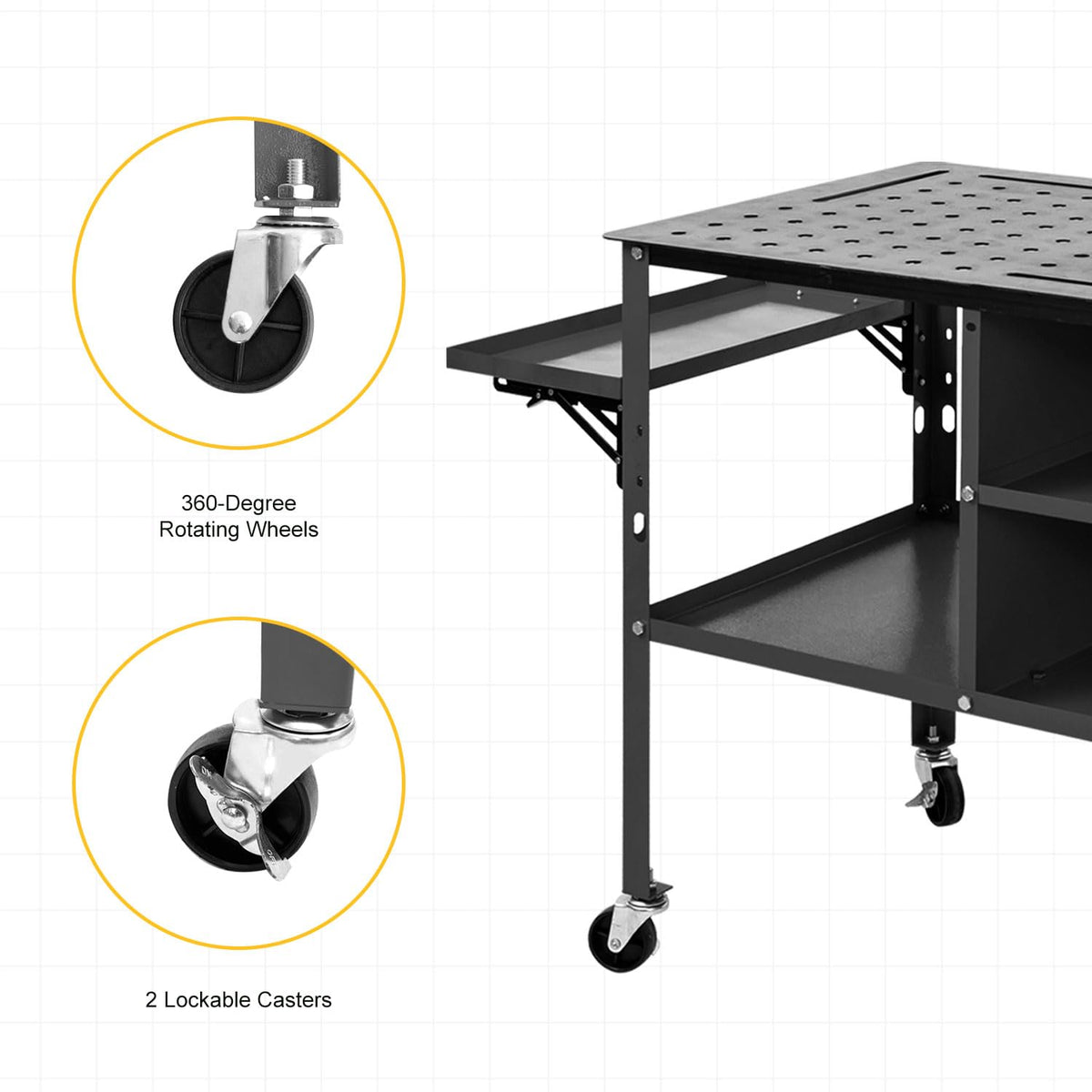DIYTUNINGS Welding Table 1200 lbs Load Capacity Workbench, Movable Steel Workstation with Foldable Tray, 36" X 24"Universal Work Table for Sawing