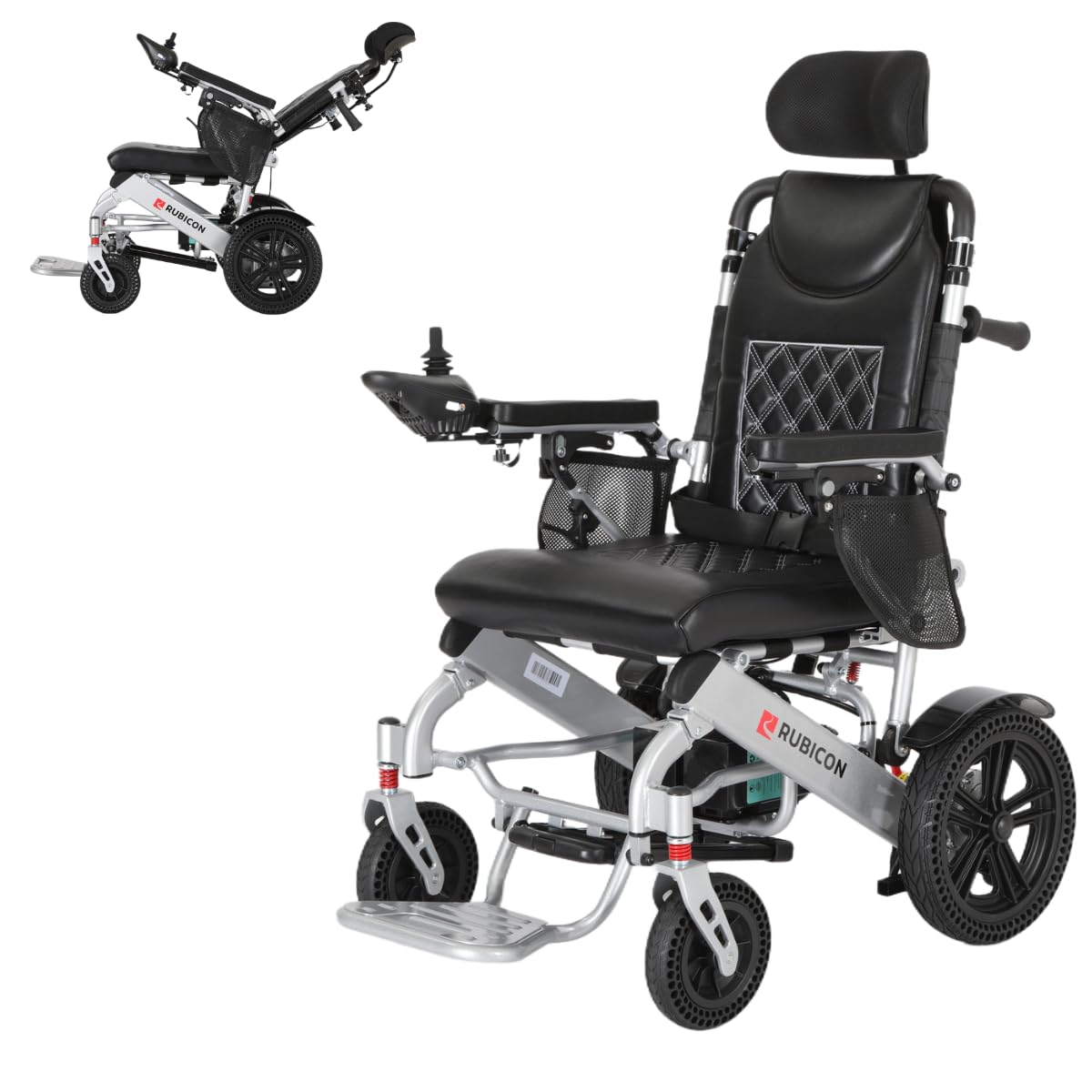 Rubicon DX11 - Reclining Foldable Electric Wheelchairs for Adults - Longest Range 25 Miles of Freedom: Airline Approved Deluxe Electric Wheelchair with Dual 12AH Lithium Batteries, 600W Motor (Model7)