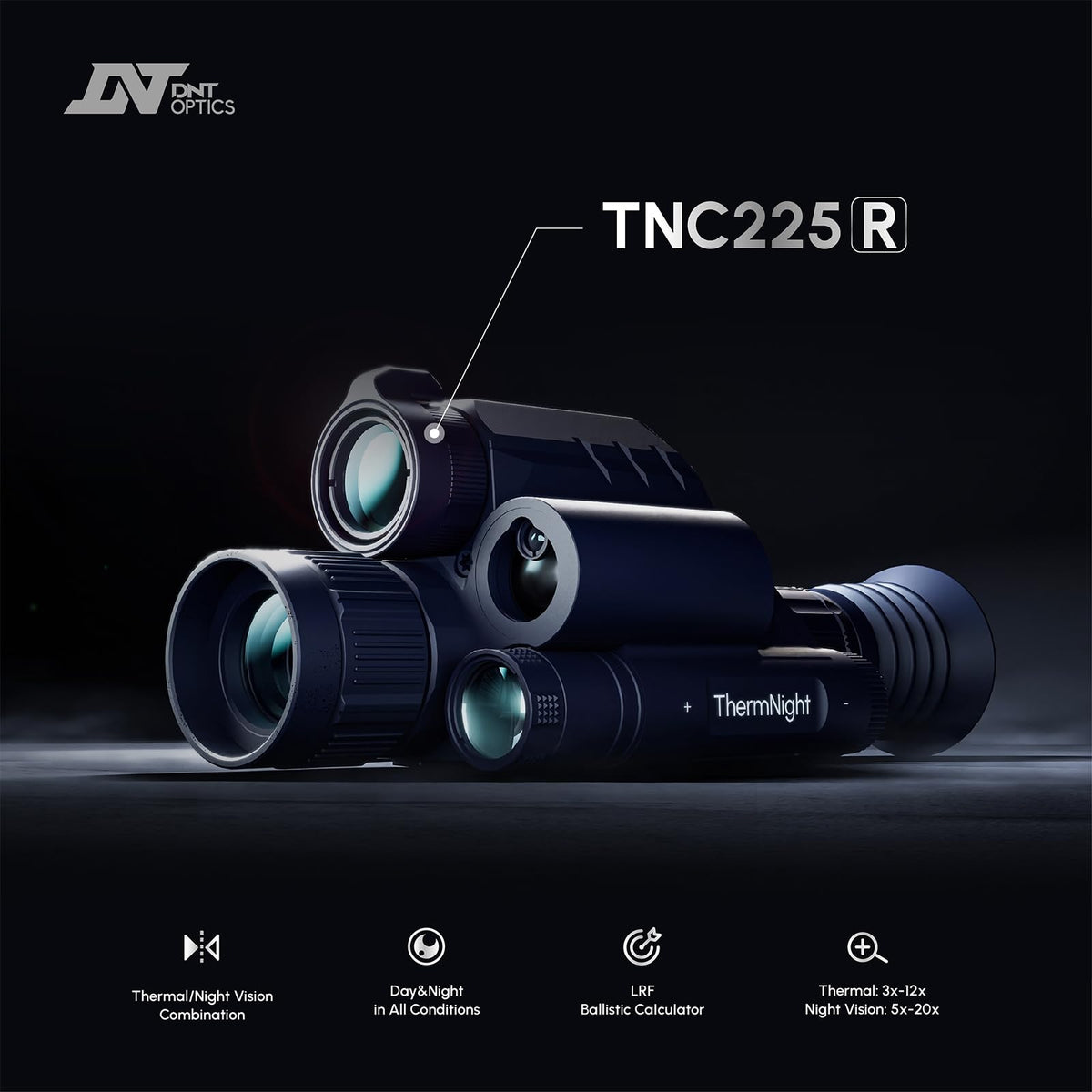 DNT Optics TNC225R ThermNight Thermal & Night Vision Multispectral Scope with Laser Rangefinder and Ballistic Calculator