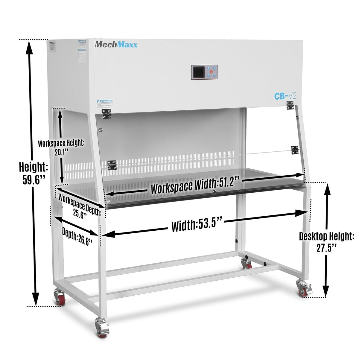 MechMaxx 53.5″ Wide CB-V2 Vertical Laminar Flow Clean Bench with HEPA Filtration & UV Sterilization | ISO Class 5, CB-V2