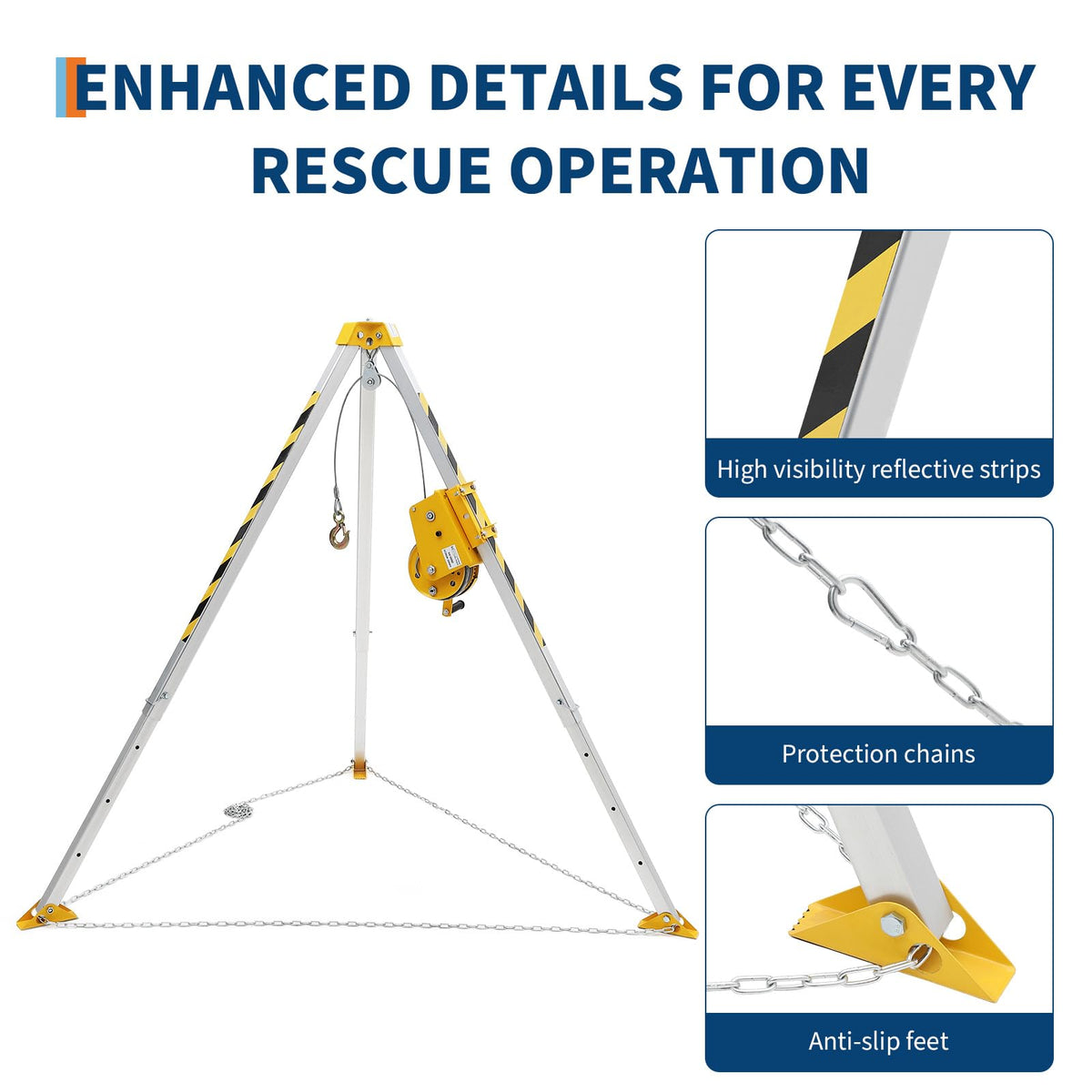 EliteEdge Confined Space Rescue Tripod Kit with 1200 lbs Winch, 6.5 ft Legs, 98 ft Cable and Storage Bag, Steel Construction Rescue Tripod for Traditional Confined Spaces Safety