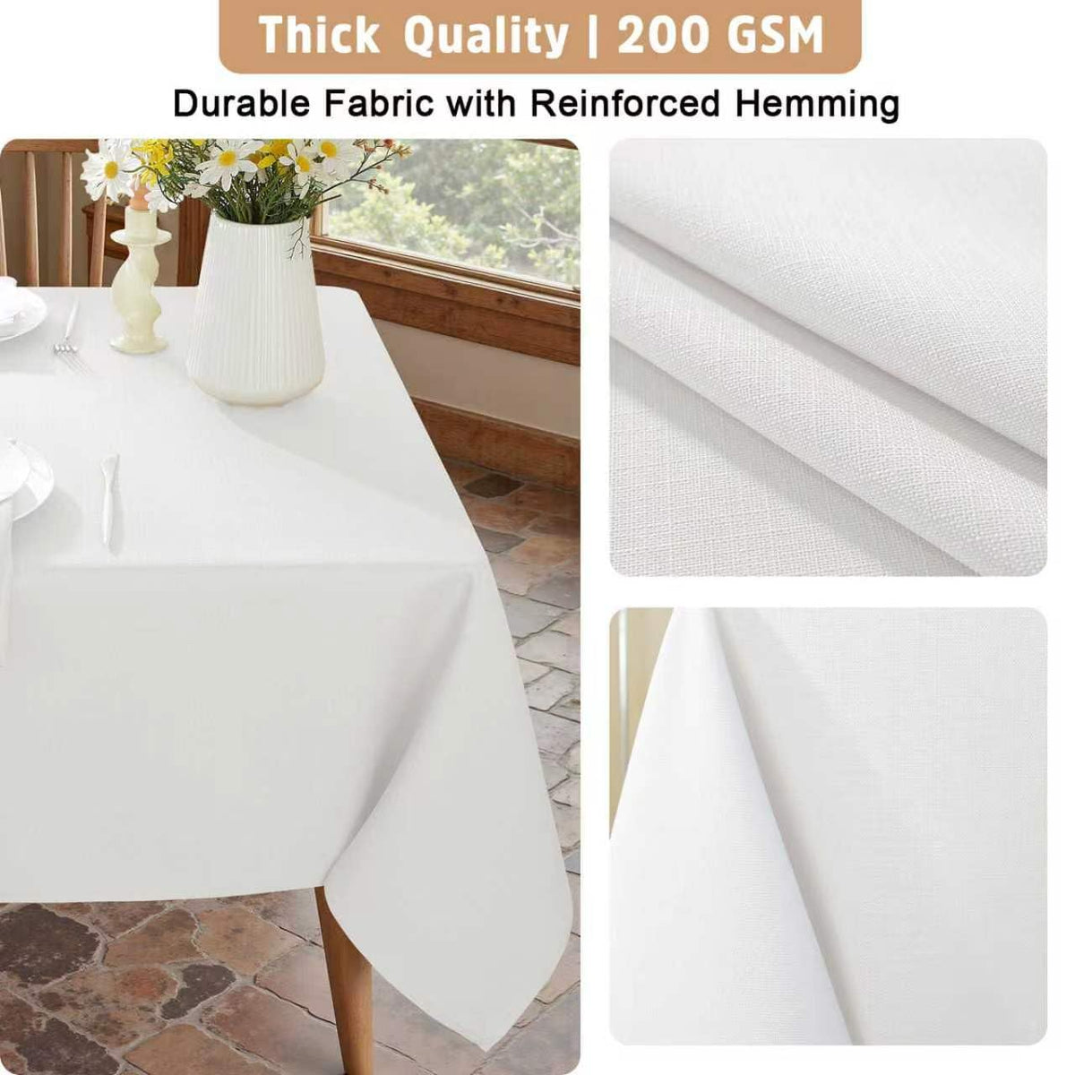 Honellaty Faux Linen Rectangle Tablecloth, 200GSM Waterproof Washable Textured Woven Table Cloth, Fabric Table Cover for Dining, Party, Wedding, Indoor Outdoor (60 x 120 Inch Rectangular, White)