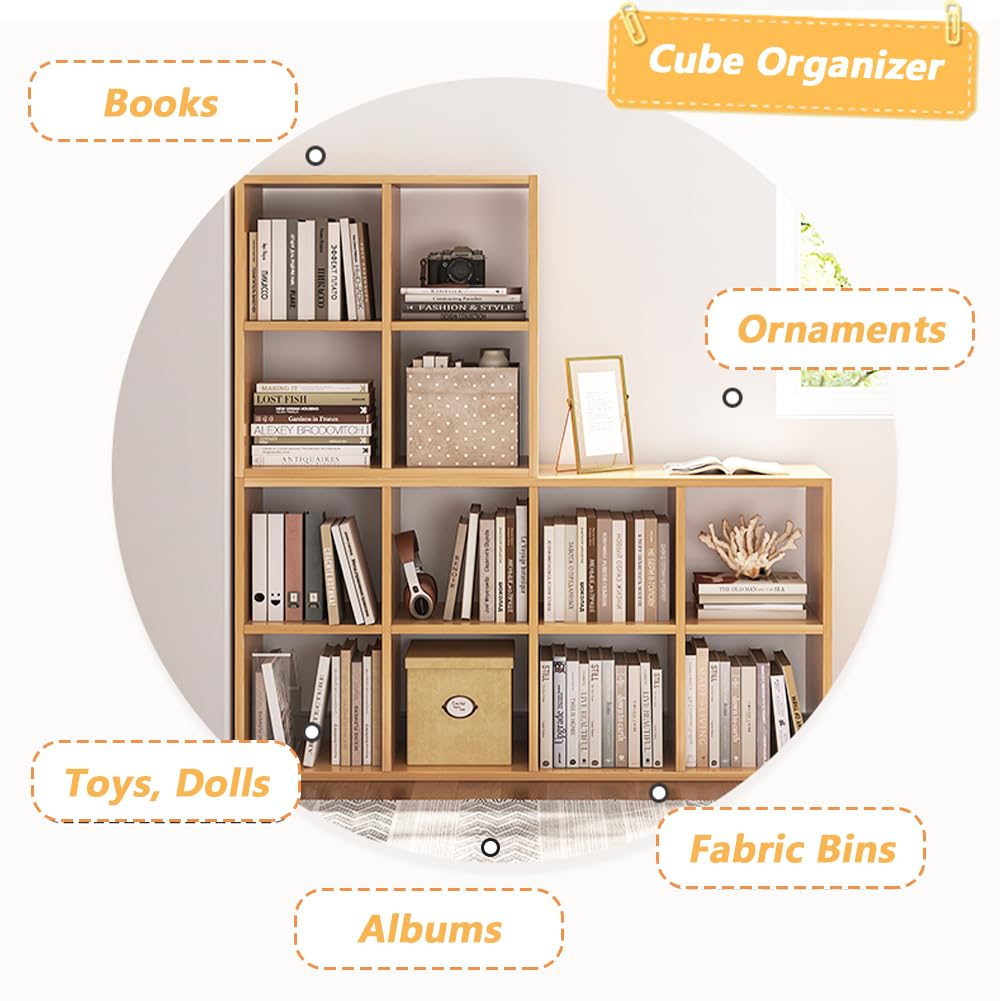 NELYE 6 Cube Organizer Bookcase - Fabric Storage Bins Container, Open Shelf Simple Compartments Bookshelf, Oak