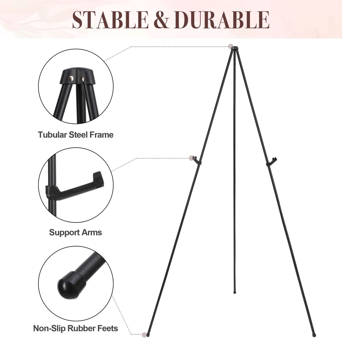 DDEAT Easel Stand for Wedding Sign & Poster 63'' Easels for Display Portable Art Easel for Floor Adjustable Metal Easel Black