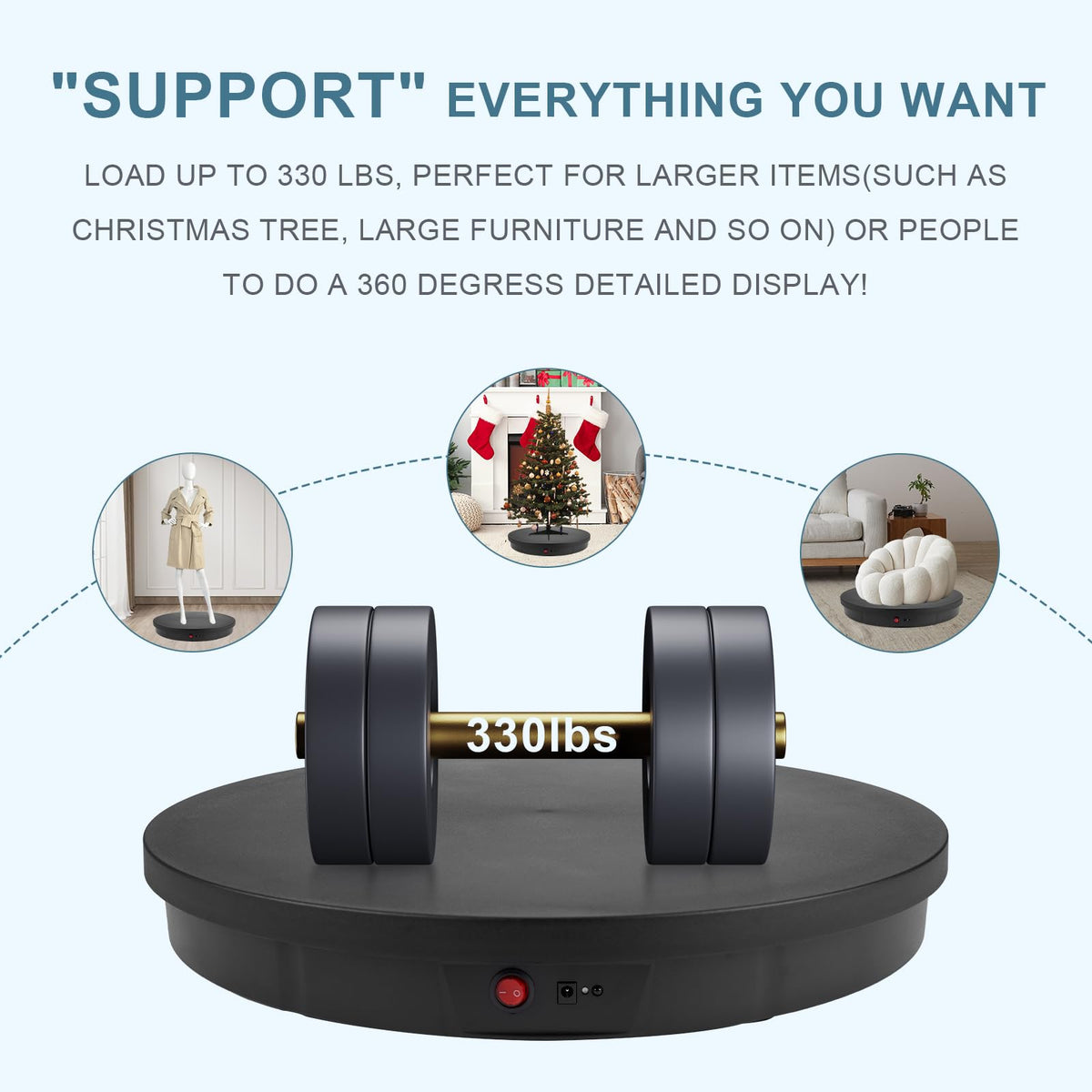 Motorized Rotating Display Stand, 360 Degree Automatic Rotating Display Stand, Angle Speed Adjustabl Turntable for Big Size Products Potography Live Video Show Black/ 20.5inch /330Lbs Load/Wired