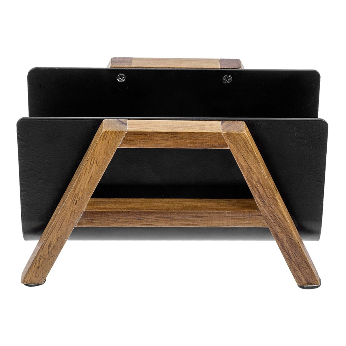 MyGift Modern Desktop Mail Holder, Urban Solid Acacia Wood and Matte Black Metal Tabletop Letter Sorter
