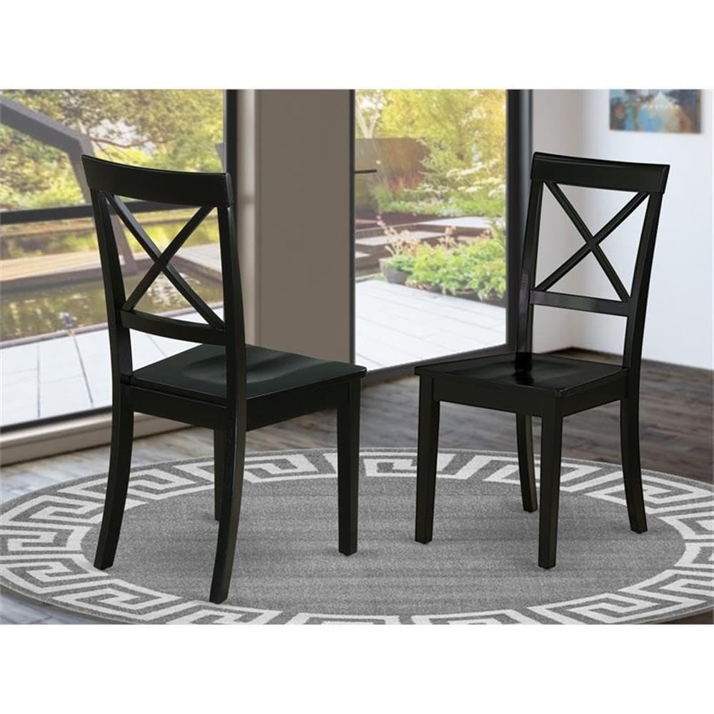East West Furniture BOC-BLK-W Boston Dining Room Chairs - Cross Back Solid Wood Seat Chairs, Set of 2, Black