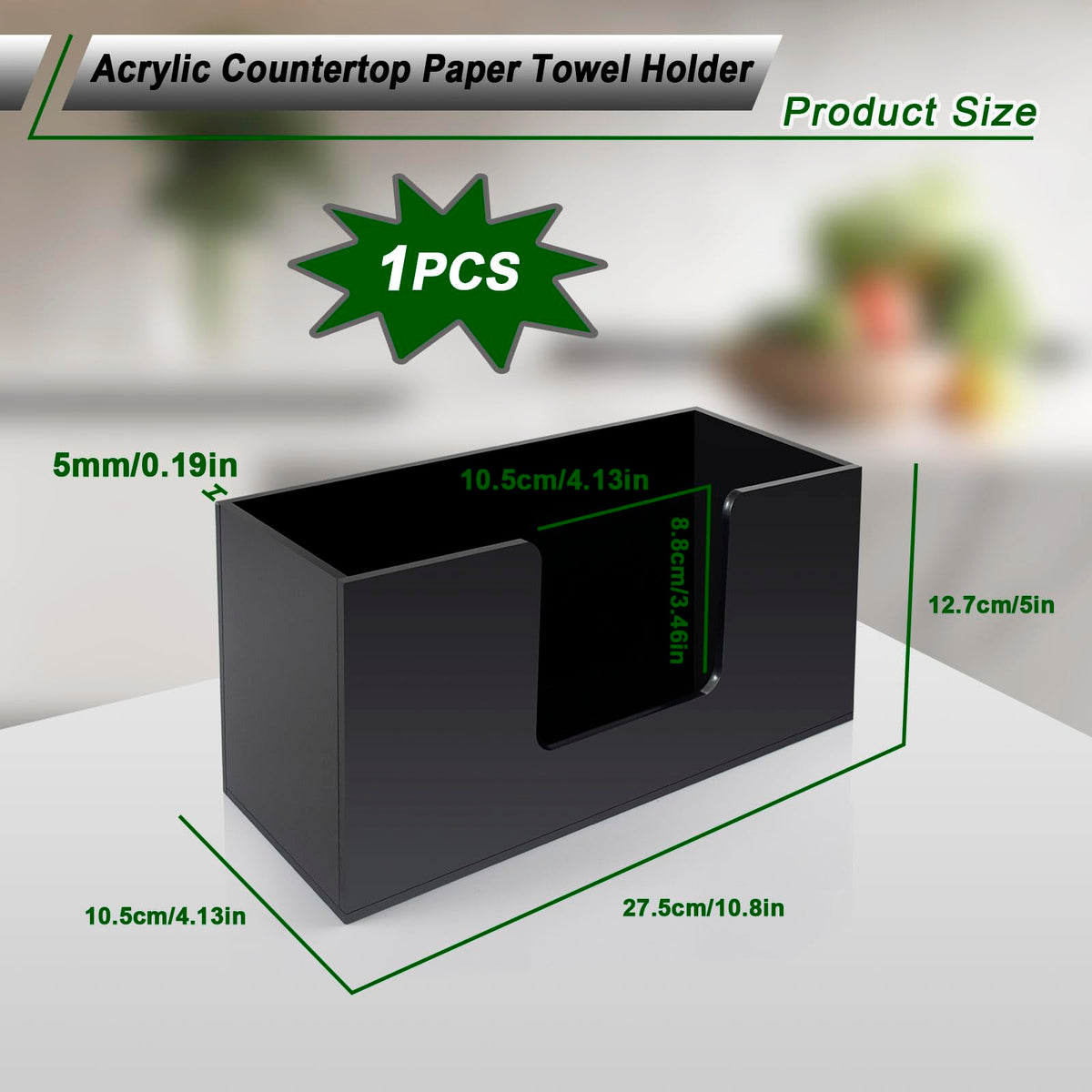 Paper Towel Holder Countertop, Black Acrylic Bathroom Napkin Holder, 1 Pack