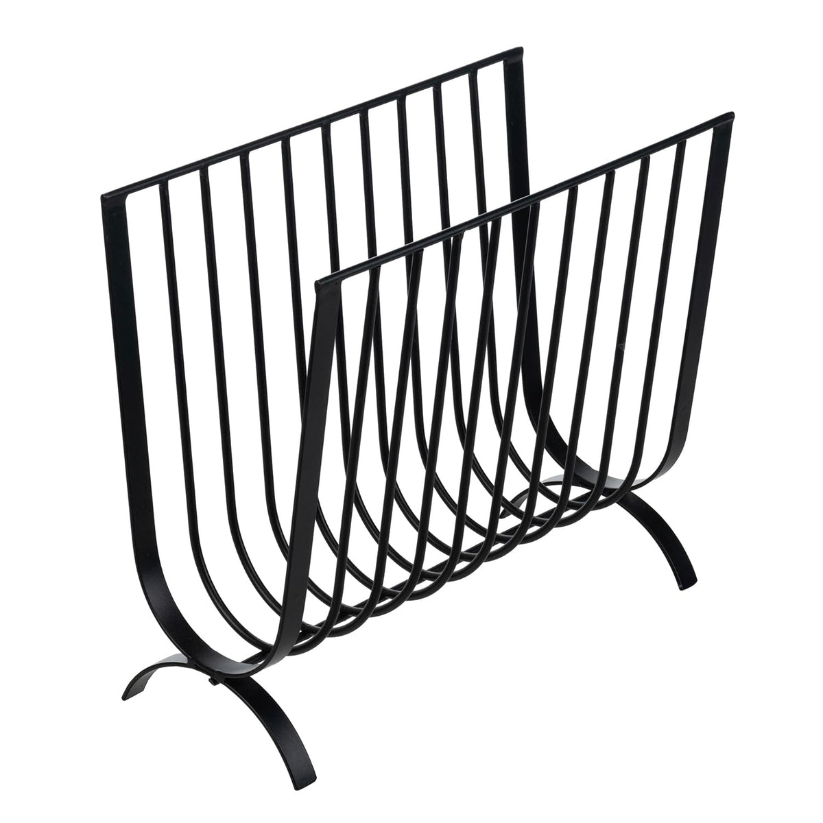 MyGift Matte Black Metal Magazine Rack, Deluxe Mid Century Wire Magazine Rack, Tabletop or Floor Standing Sling Basket for Magazines and Newspapers
