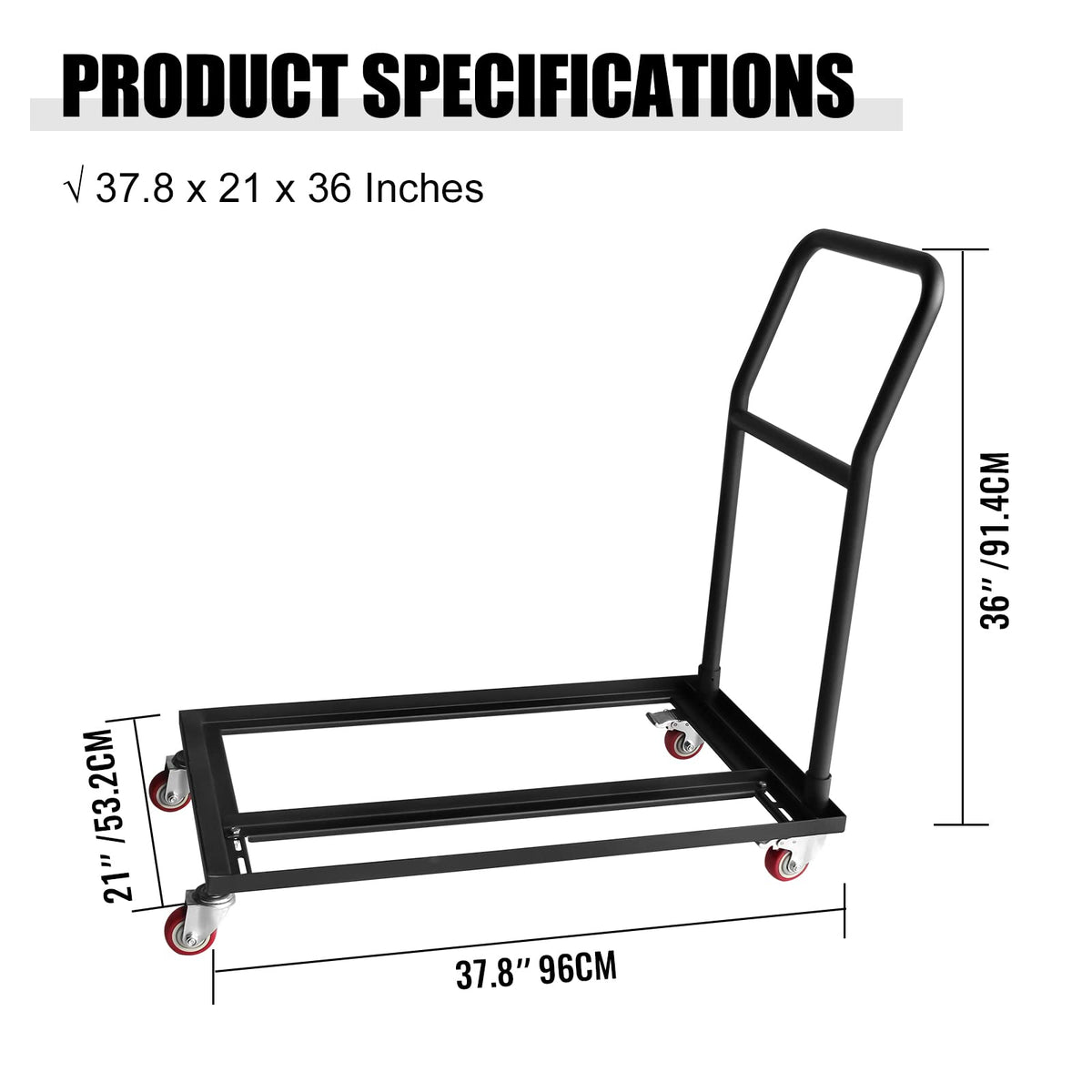 Multi-Function Folding Chair Cart Commercial Grade Steel Frame Storage and Transport Dollies for Plastic Resin and Wood Folding Chairs,37.8 X 21 X 36''