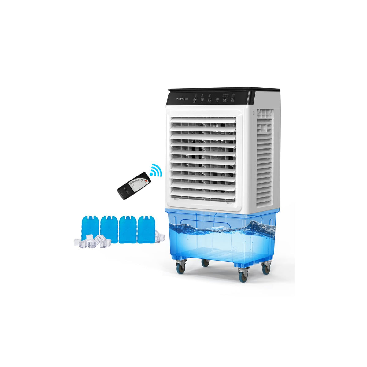 ROVSUN 2300CFM Portable Air Cooler, 7.9Gal/30L Evaporative Swamp Cooler, 3-IN-1 Cooling Fan with Remote Control, 12H Timer & 4 Ice Box, 3 Speeds, Humidifying Oscillating Fan for Indoor or Outdoor