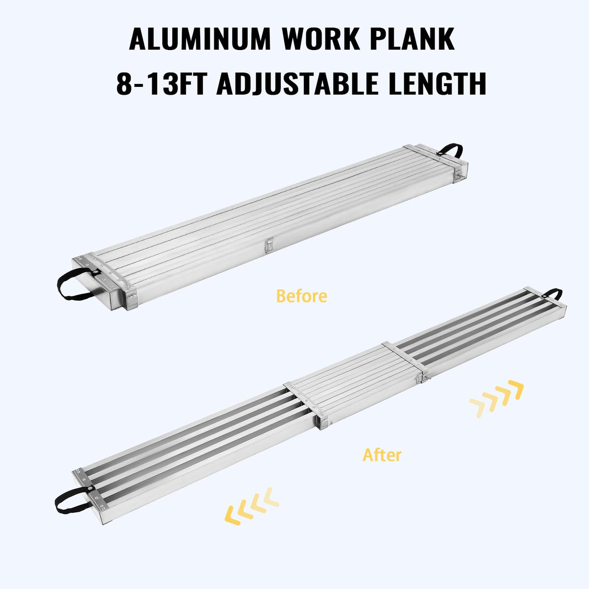 8-13ft Telescoping Work Plank, Aluminum Adjustable Scaffold Platform with Skid-Proof Surface, Ladder Accessory, 440 lbs Capacity, Extension Plank for Safe Work