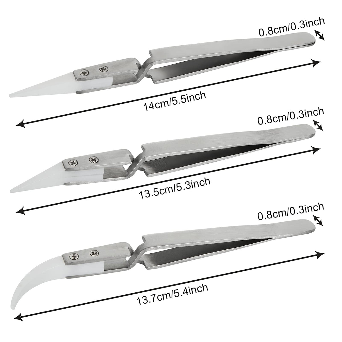 6 Pcs Precision Ceramic Reverse Solder Tweezers, Non-Conductive, Anti-Magnetic Pointed & Curved Tips Tweezers Set, Cross Lock Fiber Grip Soldering Tool, Heat-resistant Electronics Tweezers