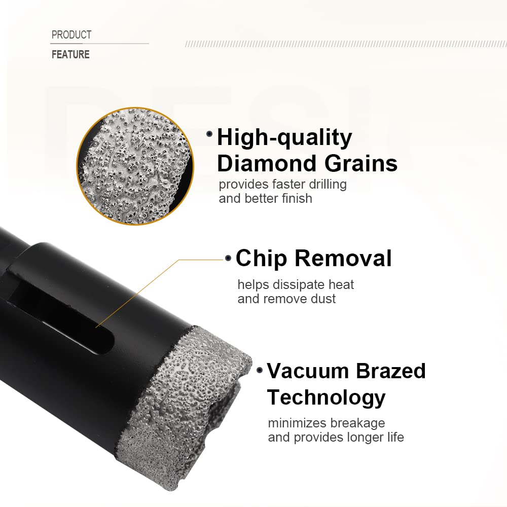SHDIATOOL Diamond Drill Core Bits Set for Porcelain Hole Saw Cutter for Tile Marble Ceramic Granite