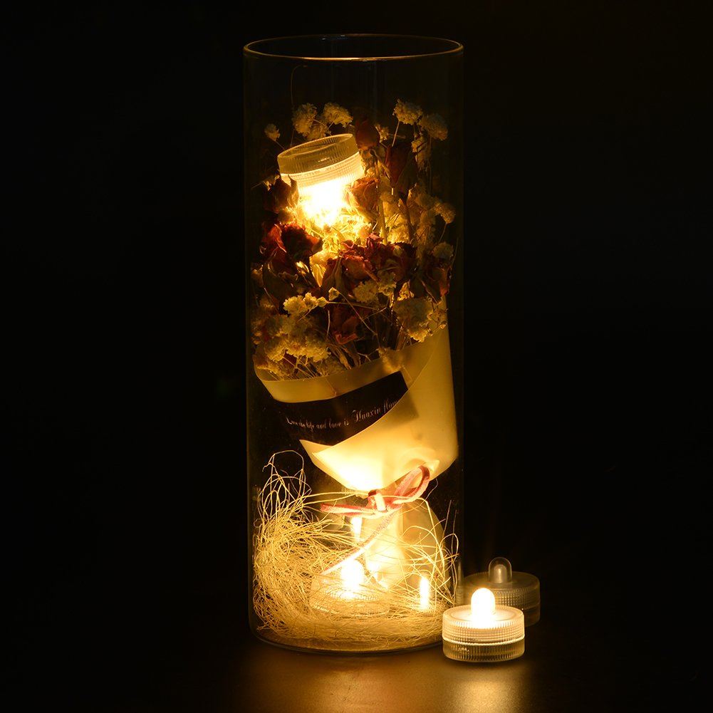 Halloween Lights Submersible LED Lights cr2032 Battery Powered Underwater Waterproof LED Tea Light for Events Wedding Centerpieces Vase Floral Xmas Home Decor Lighting(Pack of 12) (Warm White)