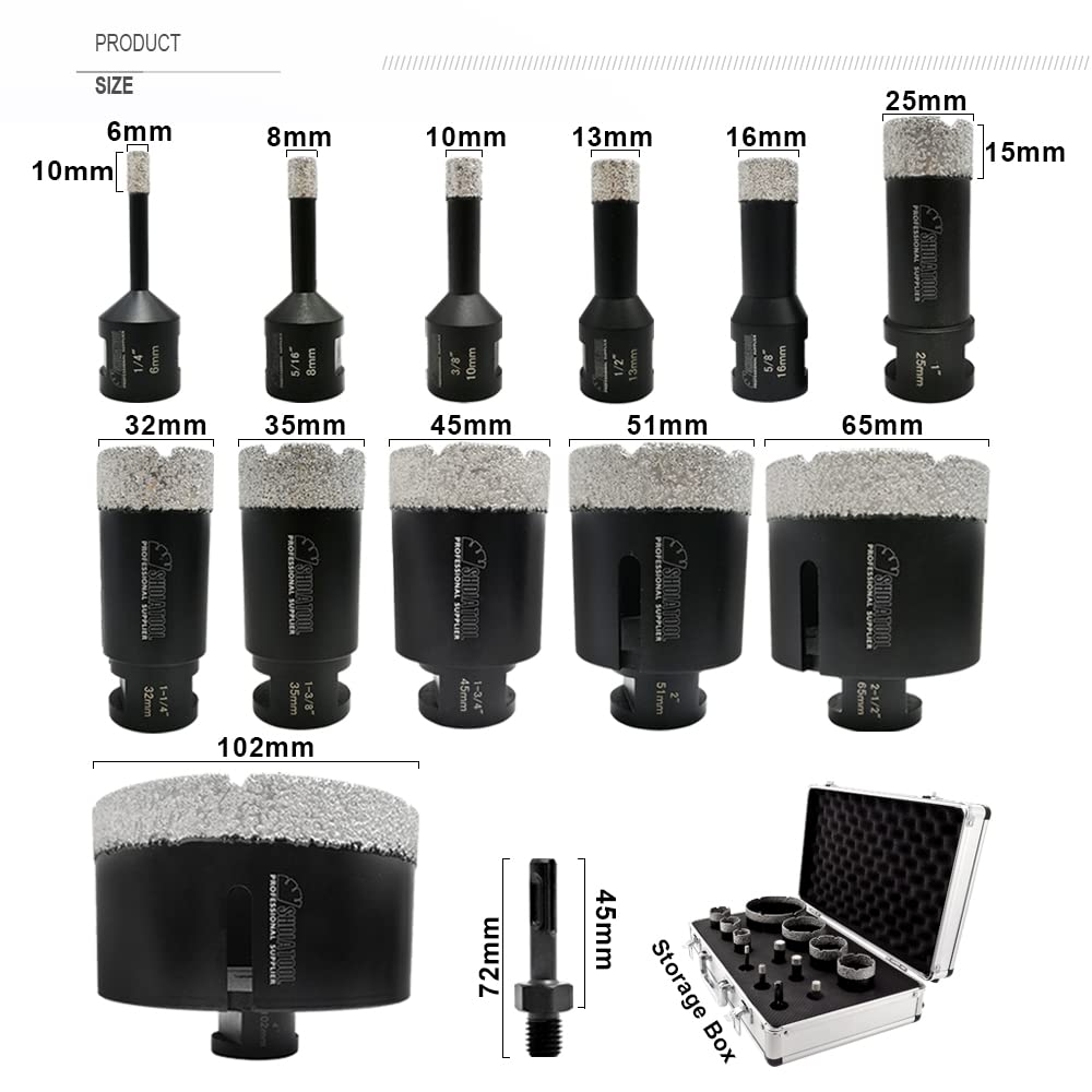 SHDIATOOL Diamond Core Drill Bits for Hard Stone Concrete Marble Granite Brick Dry or Wet Hole Saws