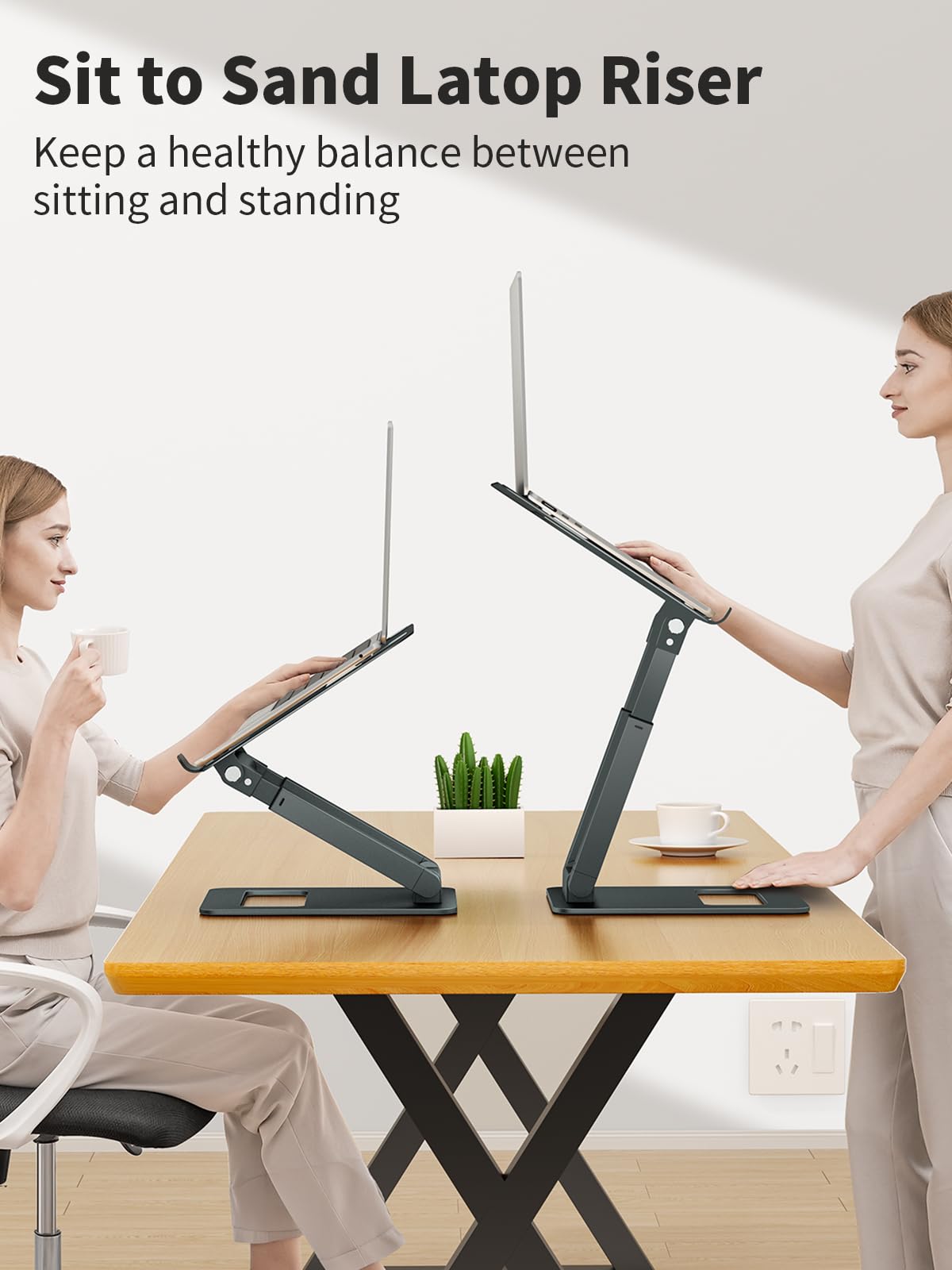 tounee Laptop Stand for Desk Adjustable Height, Telescopic Computer Stand with Pull Out Design Ergonomic Laptop Riser Fits All Laptops 10-17"-Gray