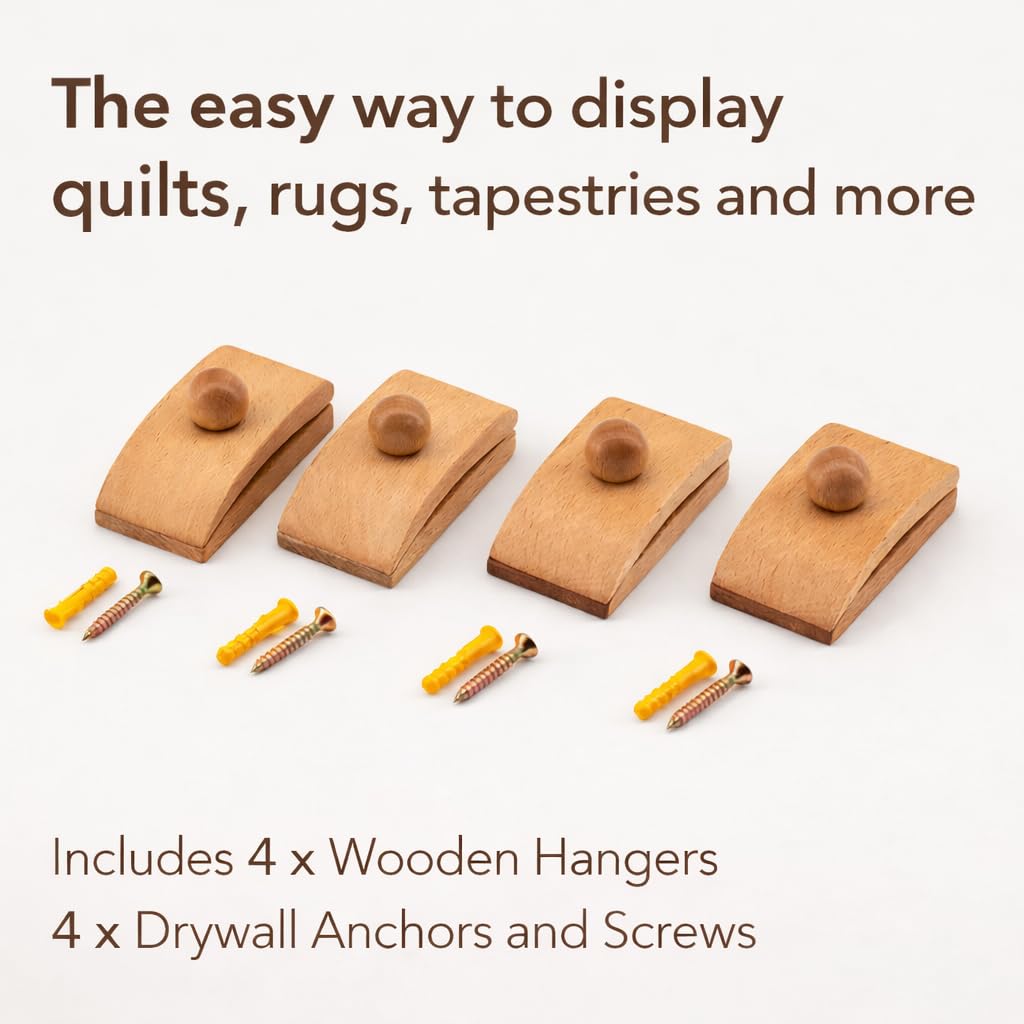 Blanket Hanger for Wall Decor, 4 Pack Solid Beech Wood Blanket Holders with Screws, Wooden Quilt & Tapestry Hangers for Blankets and Throws (Natural Beech)