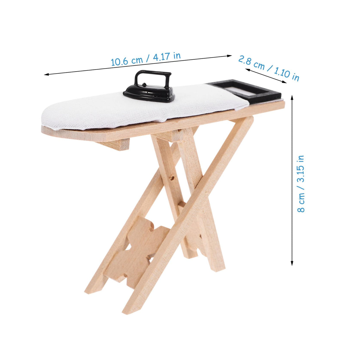 NUOBESTY 1 Set Dollhouse Miniature Iron Ironing Table Playset Mini Ironing Board Steam Iron Model Toy Laundry Room Furniture for DIY Fairy Garden Micro Landscape