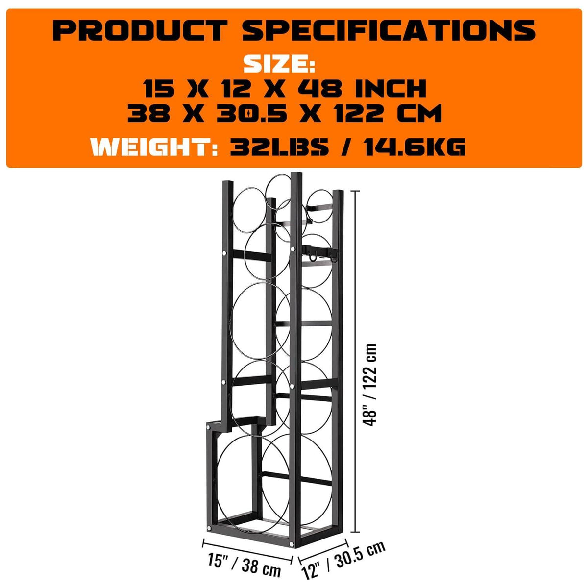 GarveeTech 15 in x12 in x48 in Refrigerant Tank Rack - Holds 1x50 LB & 2x30 LB Cylinders | Heavy-Duty Space-Saving Holder for Freon, Oxygen, Nitrogen Tanks