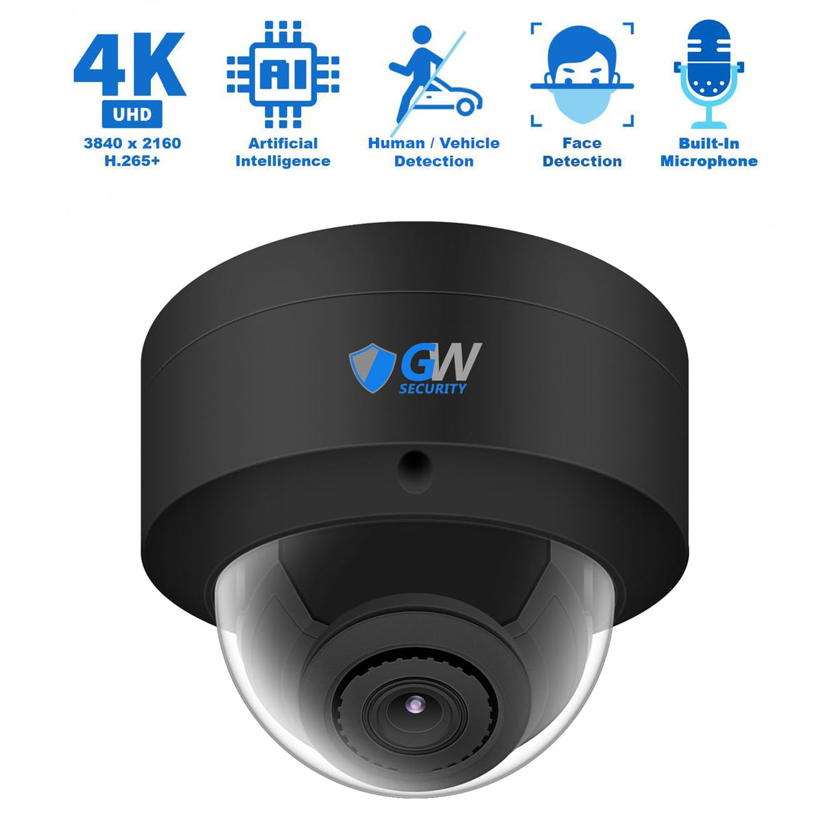 GW Security 64 Channel 12MP NVR UltraHD 4K Face/Human/Vehicle AI Detection Commercial Security Camera System with 64 x 8MP Waterproof Microphone 135° Wide Angle Outdoor Indoor PoE Dome Cameras (Black)