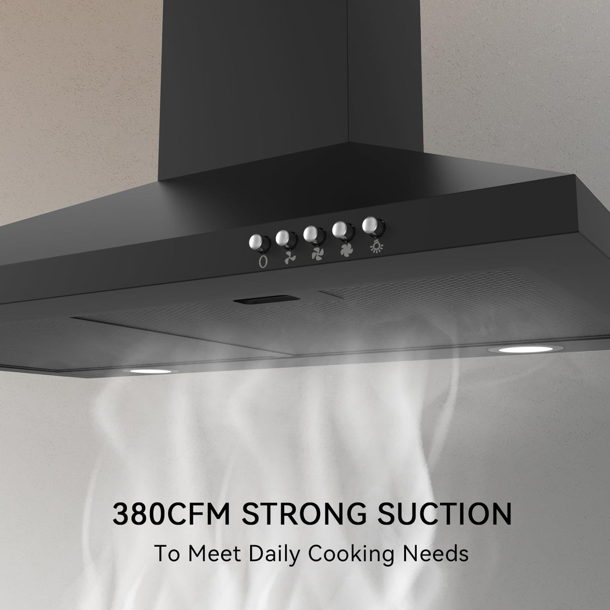 Hermitlux Range Hood 30 inch, Wall Mount Vent Hood for Kitchen with Charcoal Filter, Ducted/Ductless Convertible, Black