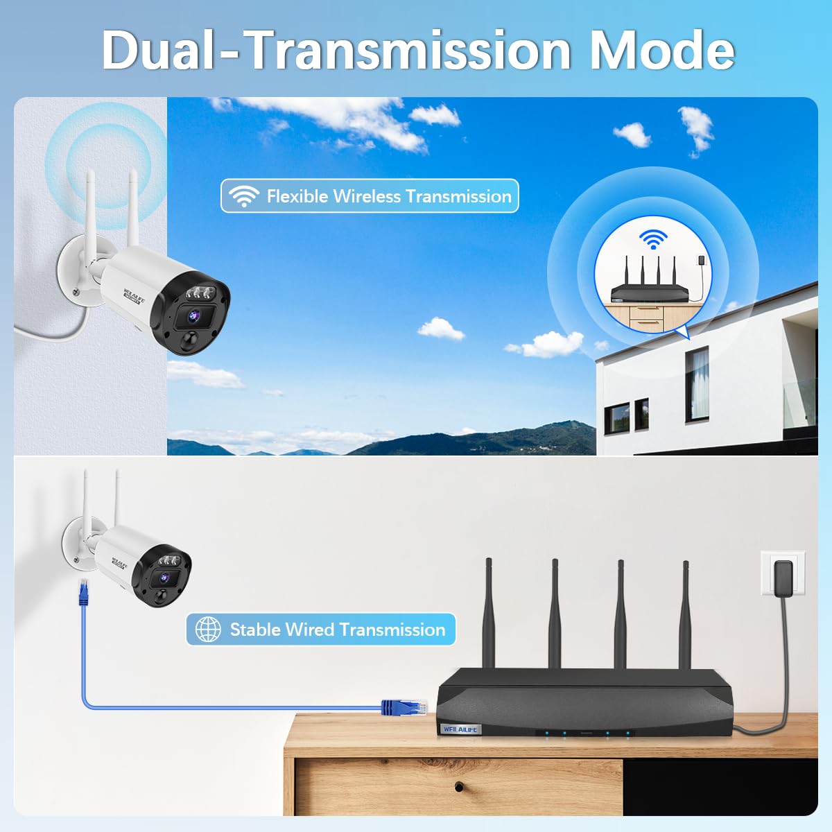 【90 Days Storage】 Outdoor Wireless Security Camera System, Wireless Cameras for Home Security, WiFi Video Surveillance, Home Security Cameras Systems