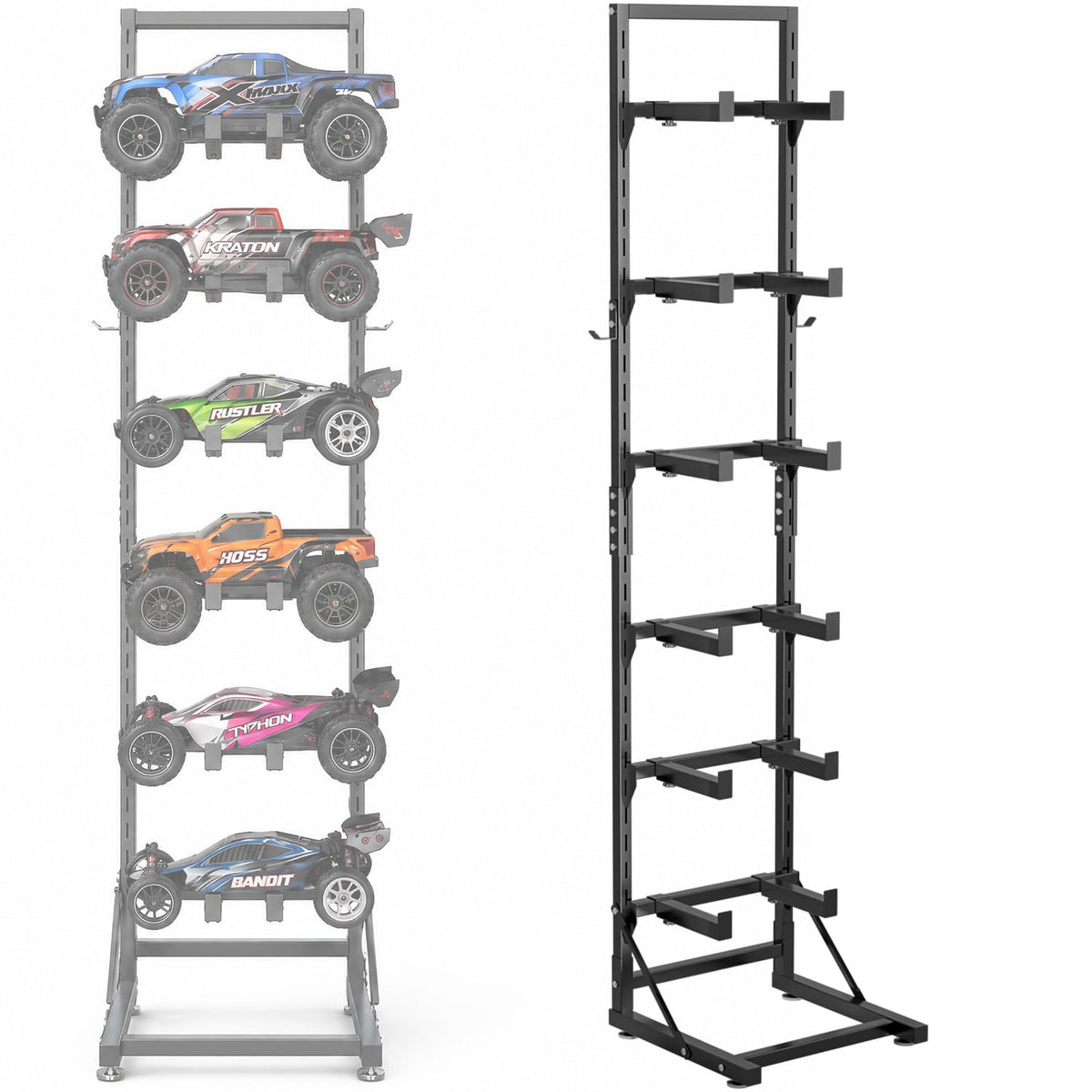 Jasdego 6-Tier RC Car Storage Rack, Adjustable Width & Height RC Car Display Stand for 1/6 1/10 1/12 1/18 1/24 Scale RC Cars & Trucks, Metal RC Crawler Workstation Shelf Organizer with Lockable Wheels