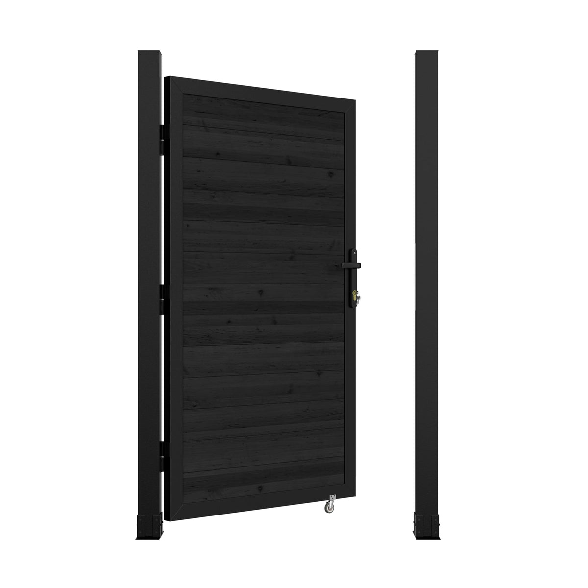 MUPATER 6×3 FT Outdoor Garden Gate, Privacy Fence Gate with Aluminum Frame & Cedar Wood Panels, Lockable Handle & Caster Wheel, Reversible Swing Direction for Patio, Yard, Garden, Black