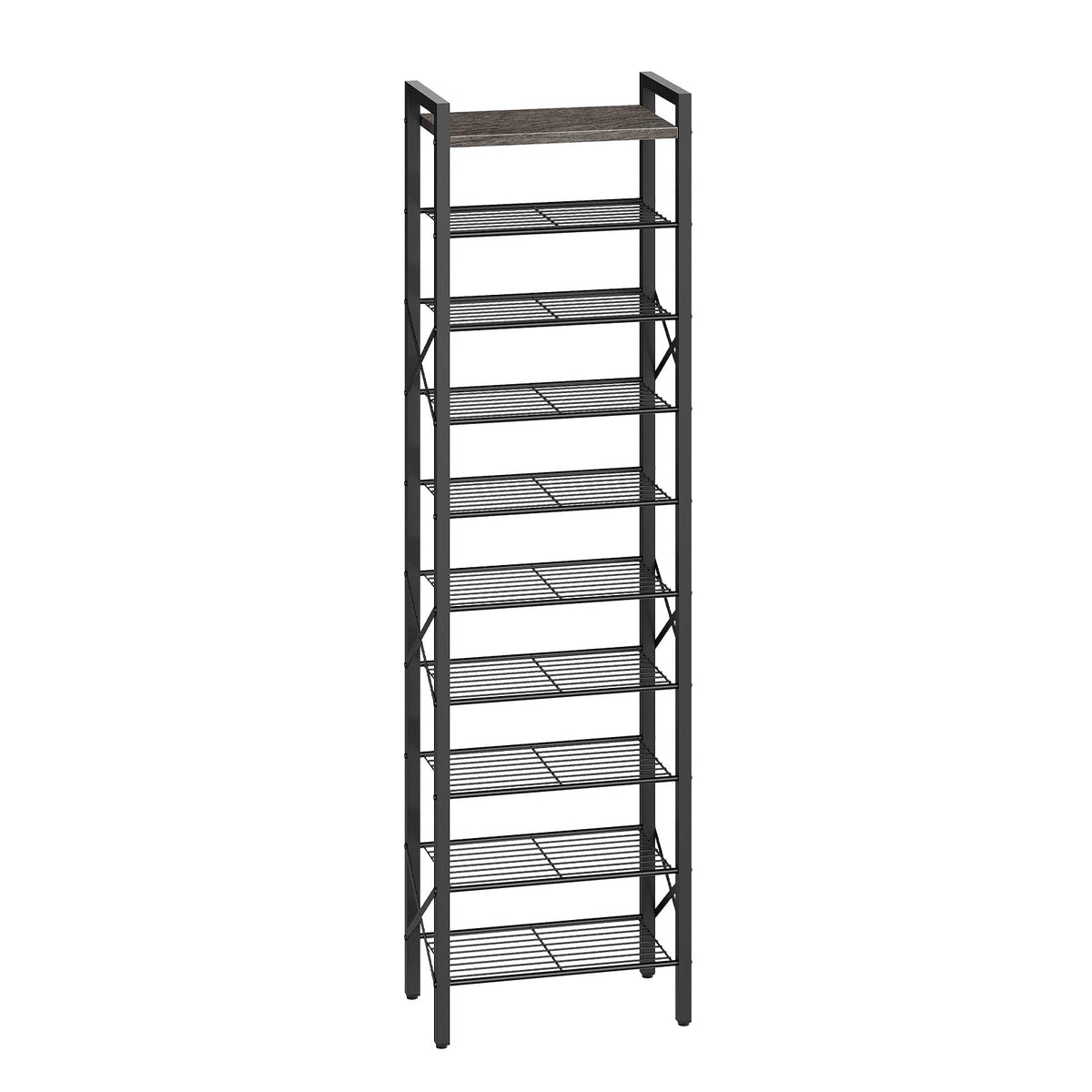 YATINEY 10-Tier Narrow Shoe Rack, Tall Shoe Rack for 10-20 Pairs, Shoe Storage Shelf with 2 Non-Woven Drawers, SS68BC-SS11BR