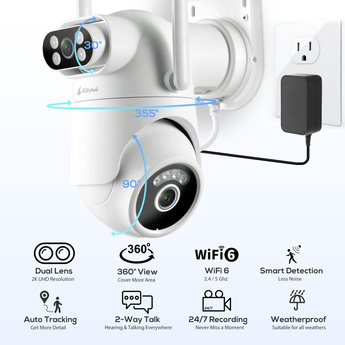 Home Security Camera System Wireless, Dual Lens 2K Security Cameras Wireless Outdoor with 2.4/5GHz WiFi, 360° PTZ, Auto Tracking, Motion Detection, Night Vision, 2-Way Audio, 10CH NVR with 500GB HDD