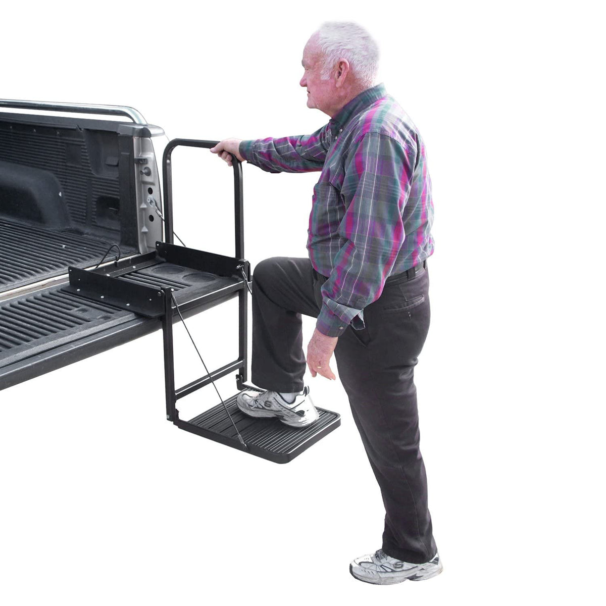 Great Day Truck N' Buddy Folding Tailgate Step/Seat Platform for Work Flatbed Trucks and Equipment Trailers - 300 lbs Weight Capacity - Black Powder-Coated Finish, TNB2000B