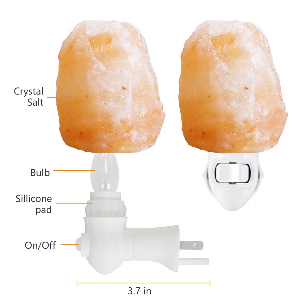 pursalt 2 Pack Himalayan Natural Salt Lamp Night Light Plug in, Certificated 360 Degree Rotatable Wall Plug with Extra 4 Replacement Bulbs for Bathroom Bedroom, Pink Crystal Rock Salt Hand Crafted
