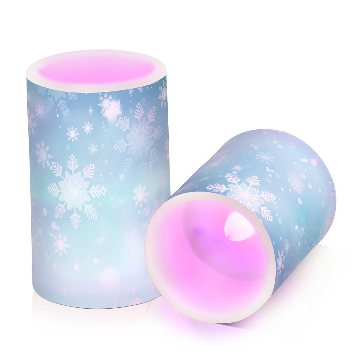 senya Christmas Lights Flameless Candles Teal Turquoise Snowflake Pillar Candles Set of 2 Battery Operated Remote Control Warm Lights Home Decor