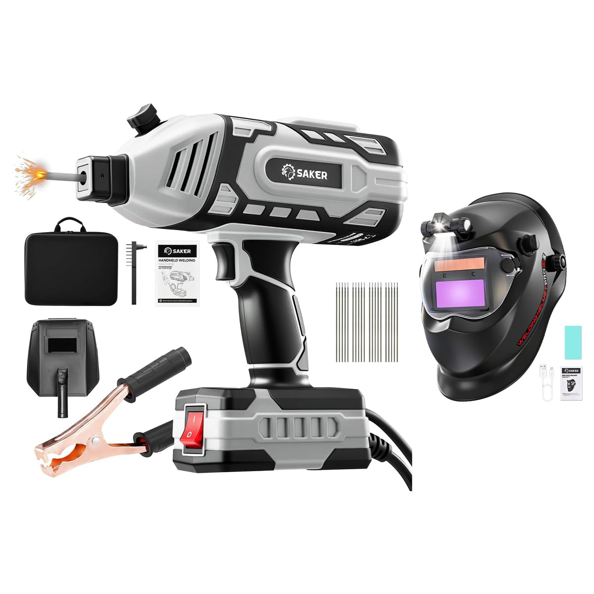 Saker Portable Electric Welding Machine - Saker Auto Darkening Welding Helmet with LED Light
