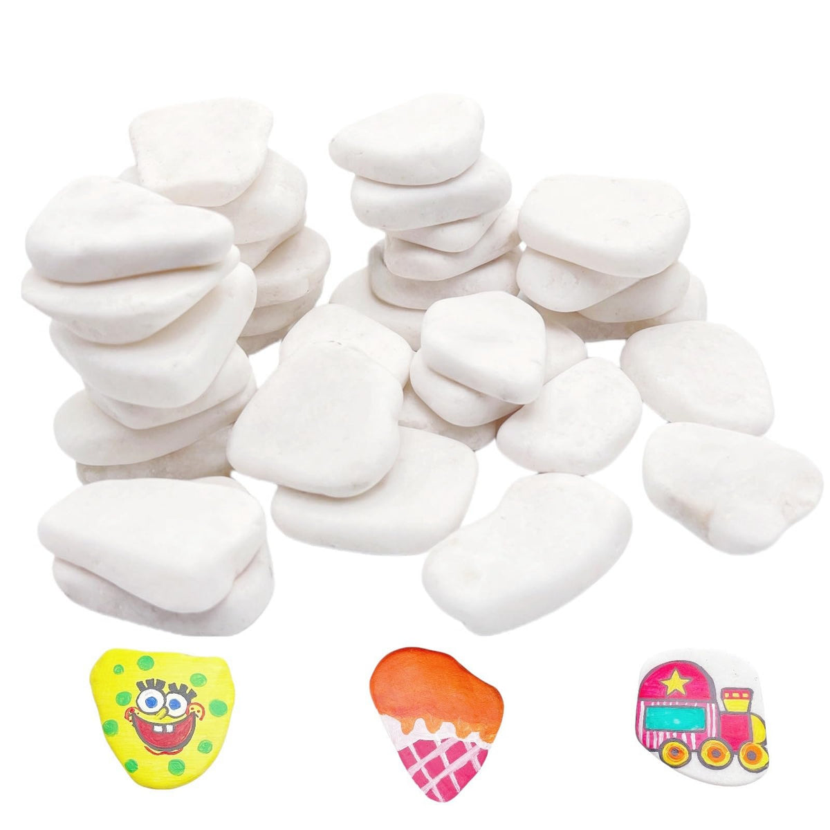 Lifetop 50PCS White Rocks for Painting, 1.2"-2.0" Smooth Natural Irregular DIY Craft Supplies, Flat Surface Arts and Crafting