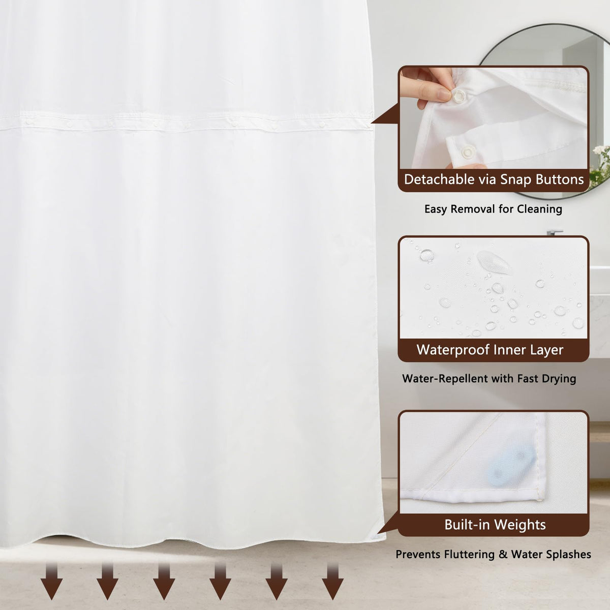 NAEMBCU No Hook Geometric Shower Curtain with Snap in Liner 71x74 Inch